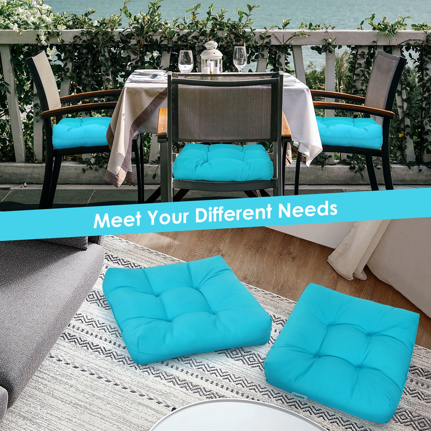 Costway 2PCS 21" x 21" Patio Chair Seat Cushion Pads Indoor/Outdoor