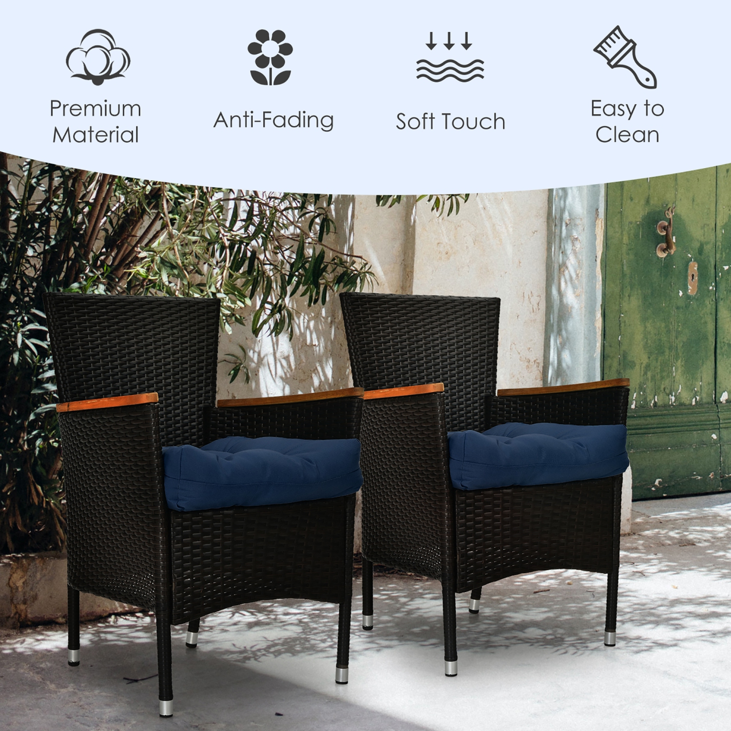 Costway 2PCS 21" x 21" Patio Chair Seat Cushion Pads Indoor/Outdoor