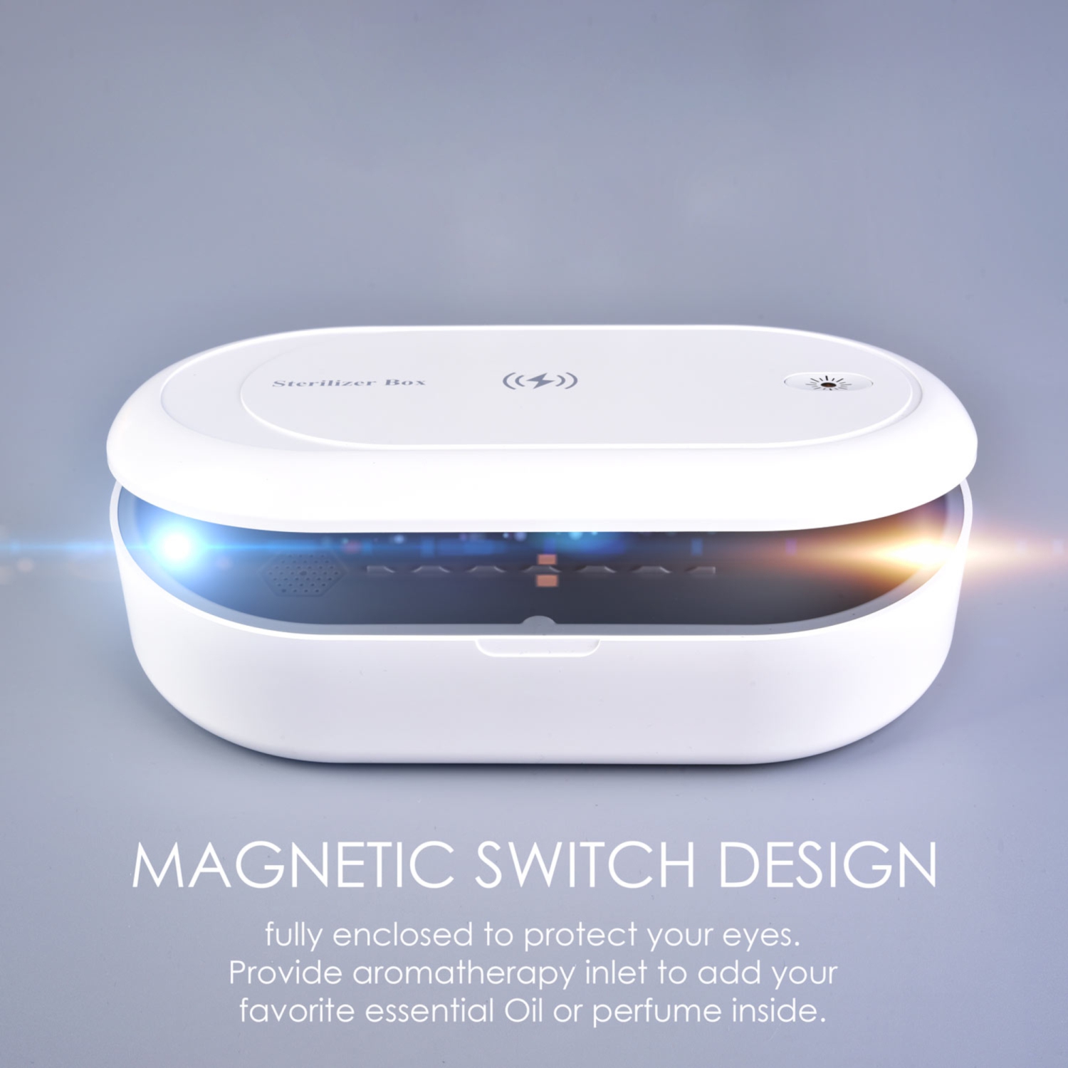 MYNE Double UV Sterilizer, Rapid Wireless Smart Phone Charger with Aromo Therapy, White