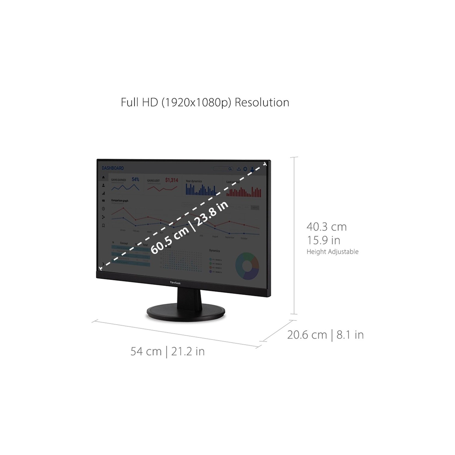 Moniteur ACL Adaptive-Sync MVA FHD 75 Hz 24 po de ViewSonic/temps réponse 5 ms gris à gris - Noir