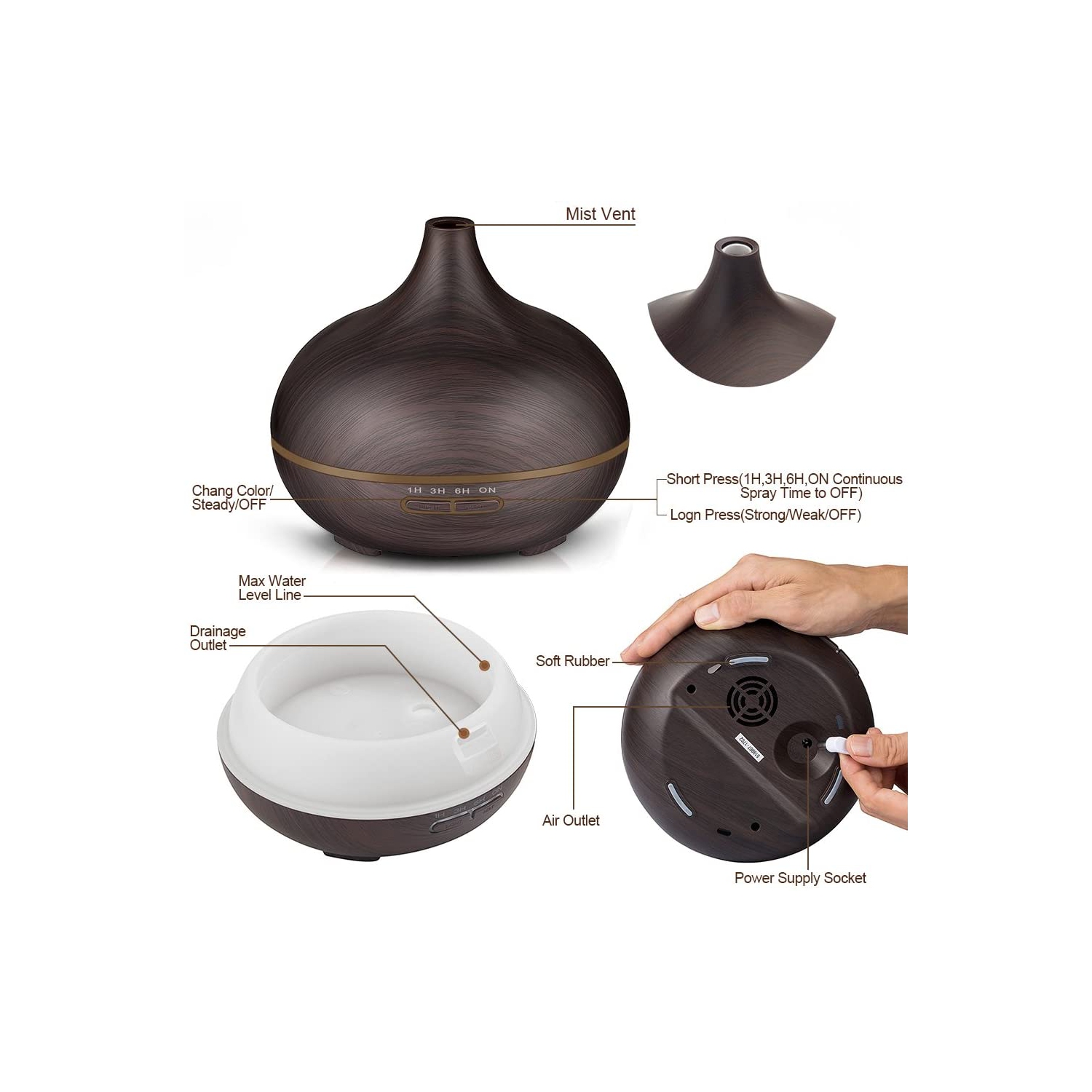 550ml Aroma Diffuser with Remote Control Aromatherapy Ultrasonic Cool Mist Humidifier Essential Oil Diffuser 7 Color LED Change for Office Home