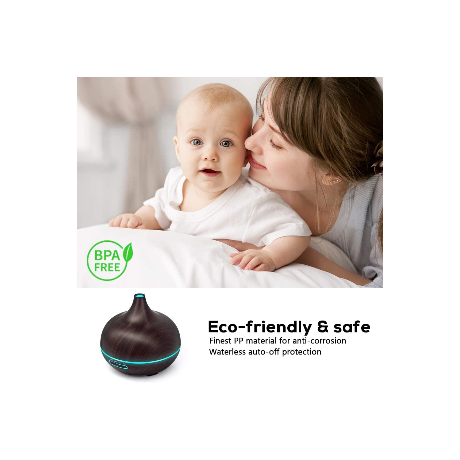 550ml Aroma Diffuser with Remote Control Aromatherapy Ultrasonic Cool Mist Humidifier Essential Oil Diffuser 7 Color LED Change for Office Home