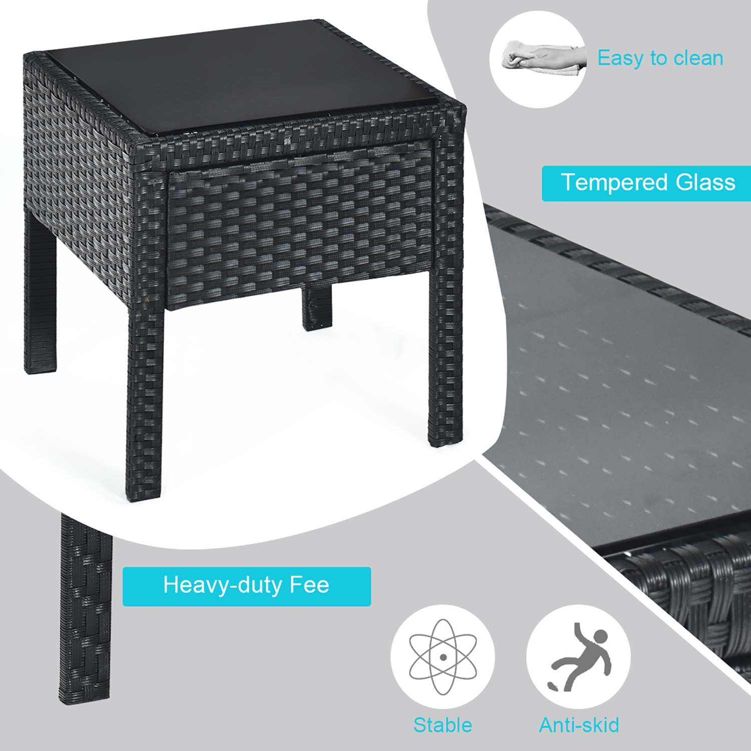 Costway 3PC Patio Rattan Furniture Set Coffee Table Conversation Sofa Cushioned