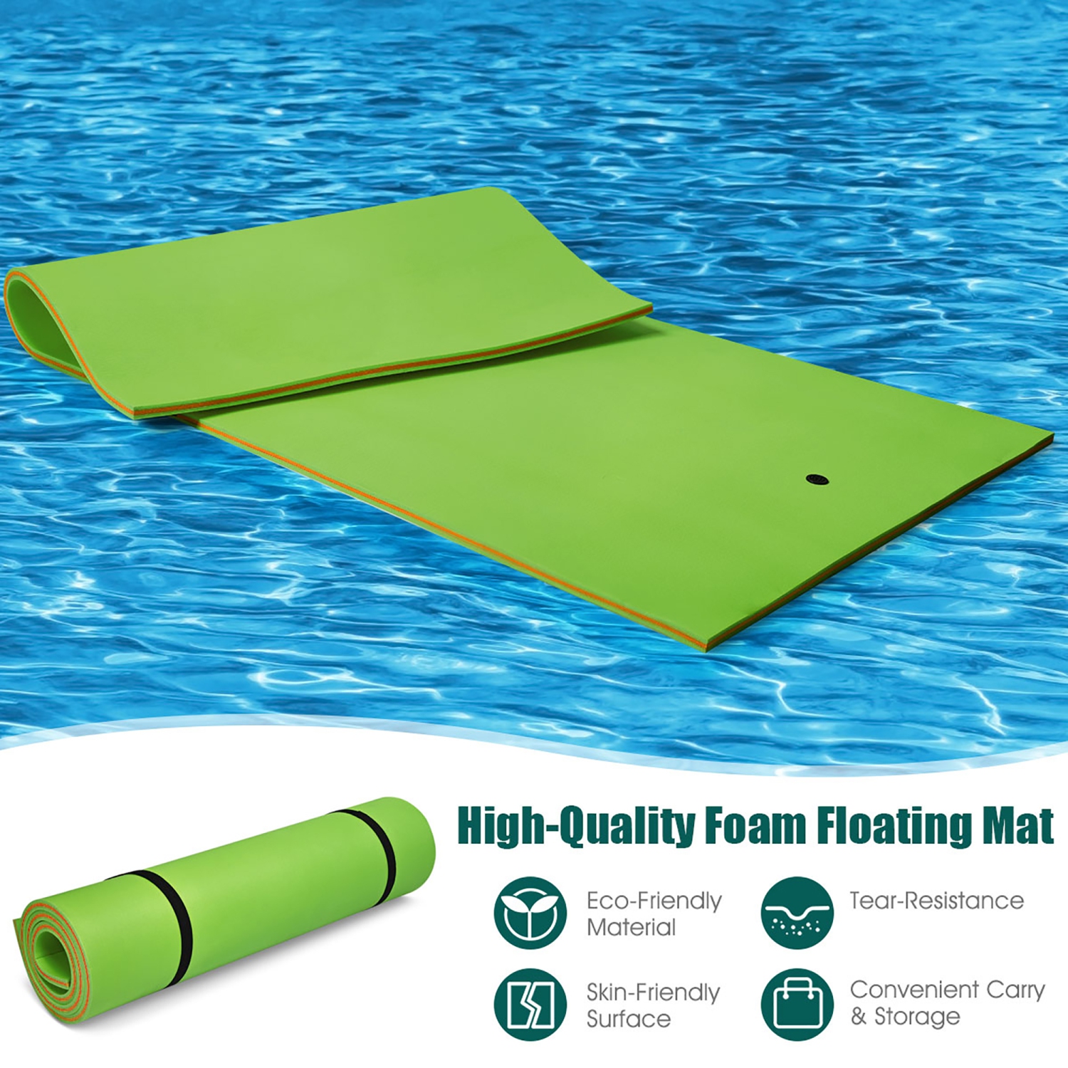 Costway 3-Layer Floating Water Pad 12' x 6' Floating Oasis Foam Mat