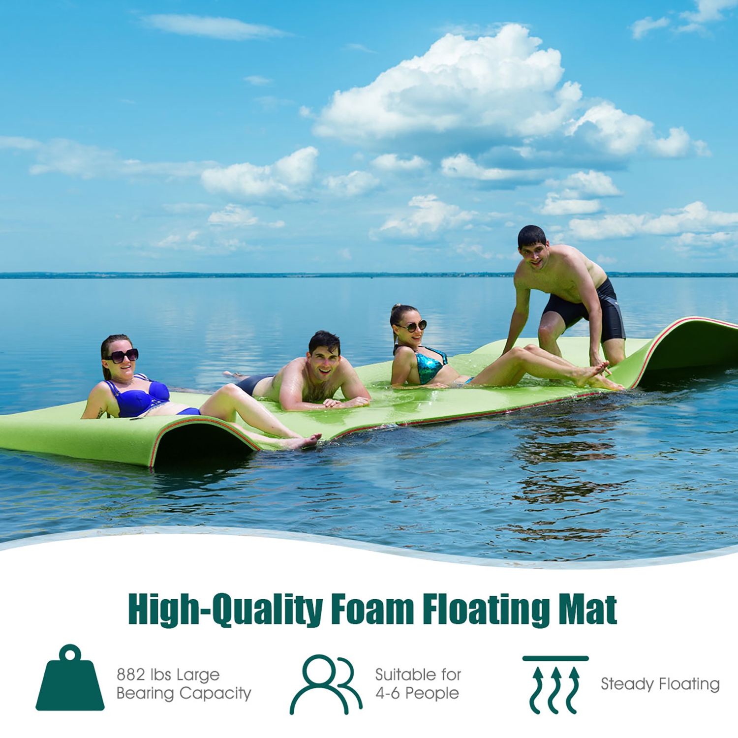 Costway 3-Layer Floating Water Pad 12' x 6' Floating Oasis Foam Mat
