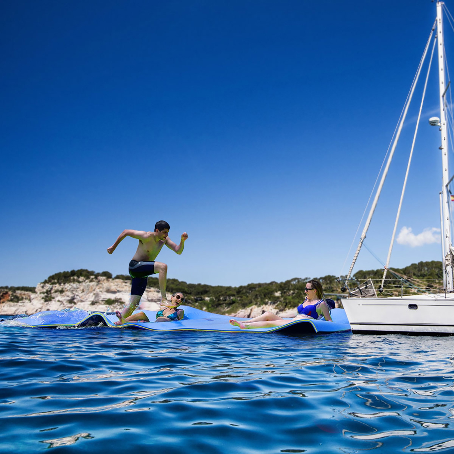 Costway 3-Layer Floating Water Pad 12' x 6' Floating Oasis Foam Mat Orange\Blue\Green