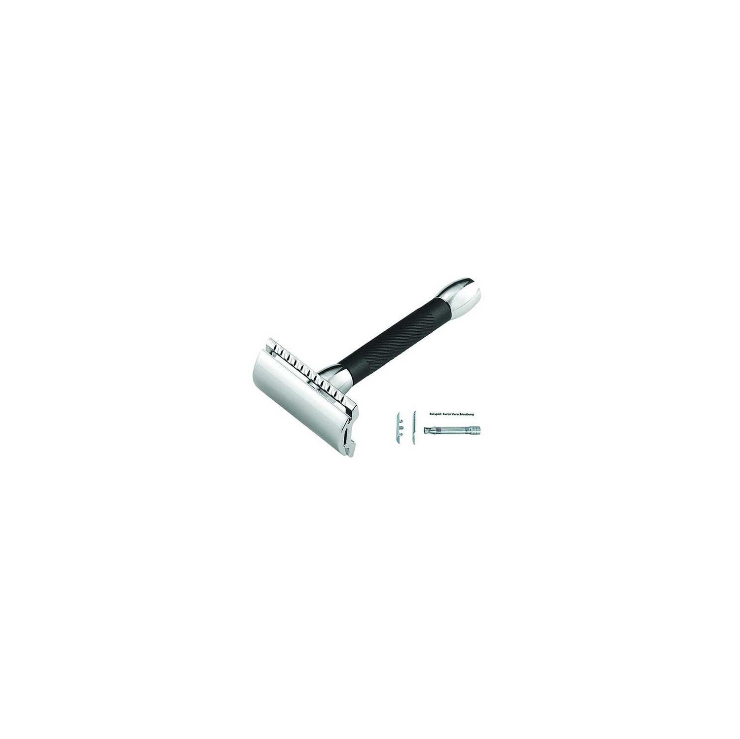 Merkur Double Edge Safety Razor, Straight Cut, Chrome, Black Handle