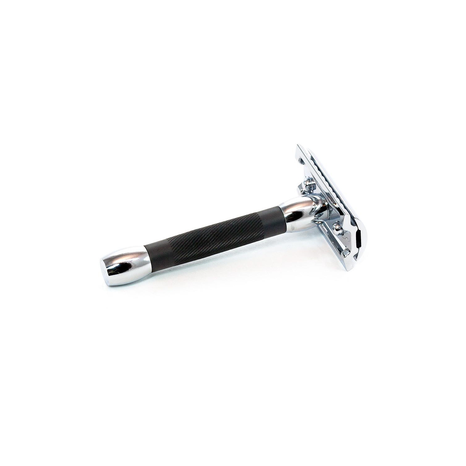 Merkur Double Edge Safety Razor, Straight Cut, Chrome, Black Handle