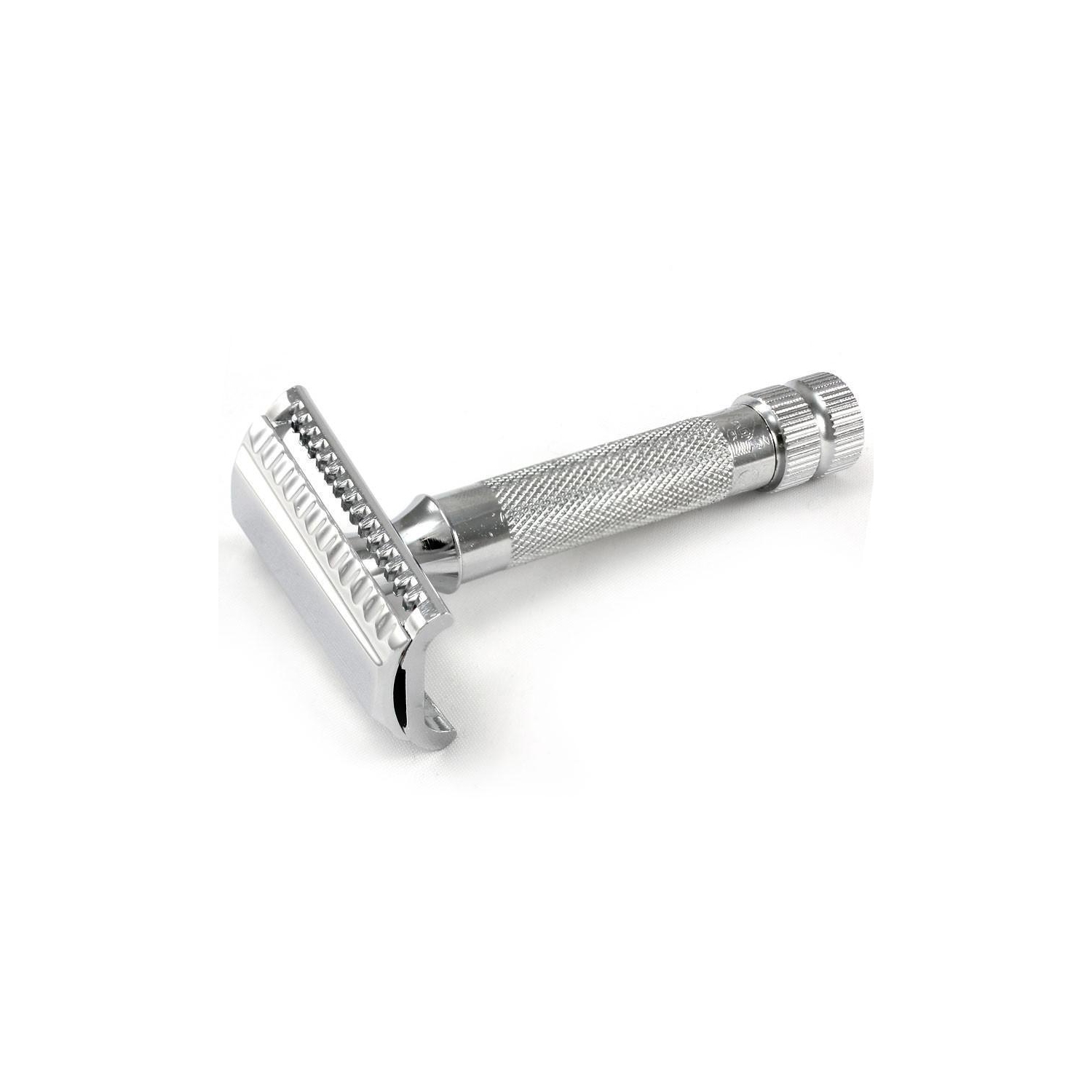 Merkur Double Edge Safety Razor, Slant Cut, Extra Thick Handle, Chrome