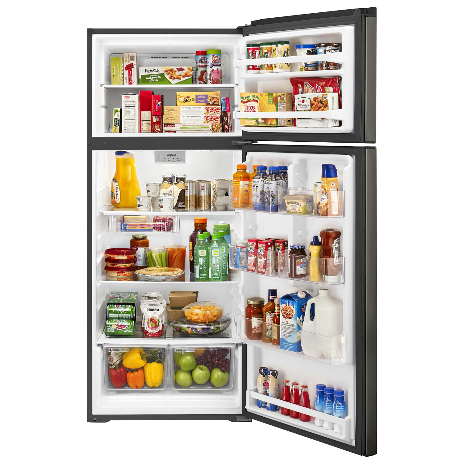 Réfrigérateur congélateur supérieur 17,6 pi³ 28 po Whirlpool éclairage DEL - Inox noir