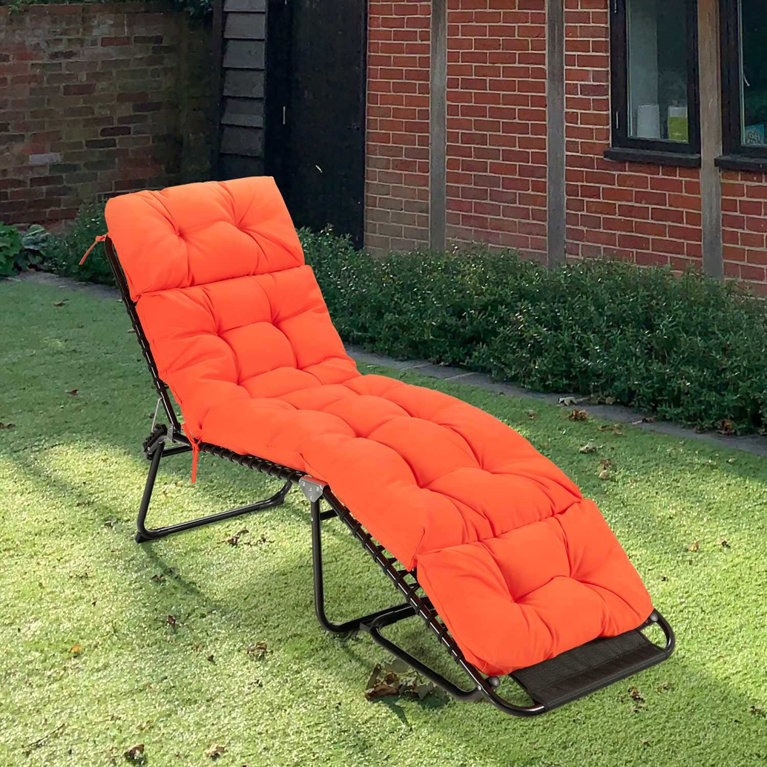Costway 73" Lounge Chaise Cushion Padded Recliner Cushion Indoor Outdoor Navy\Orange