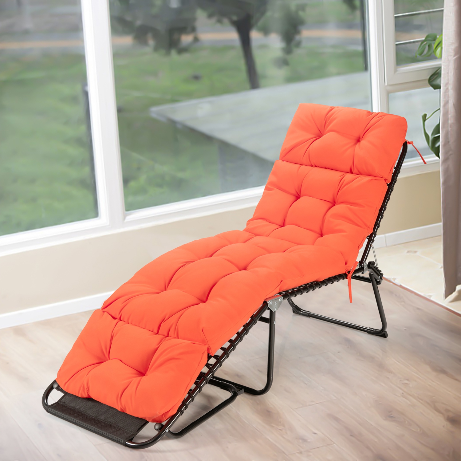 Costway 73" Lounge Chaise Cushion Padded Recliner Cushion Indoor Outdoor Navy\Orange