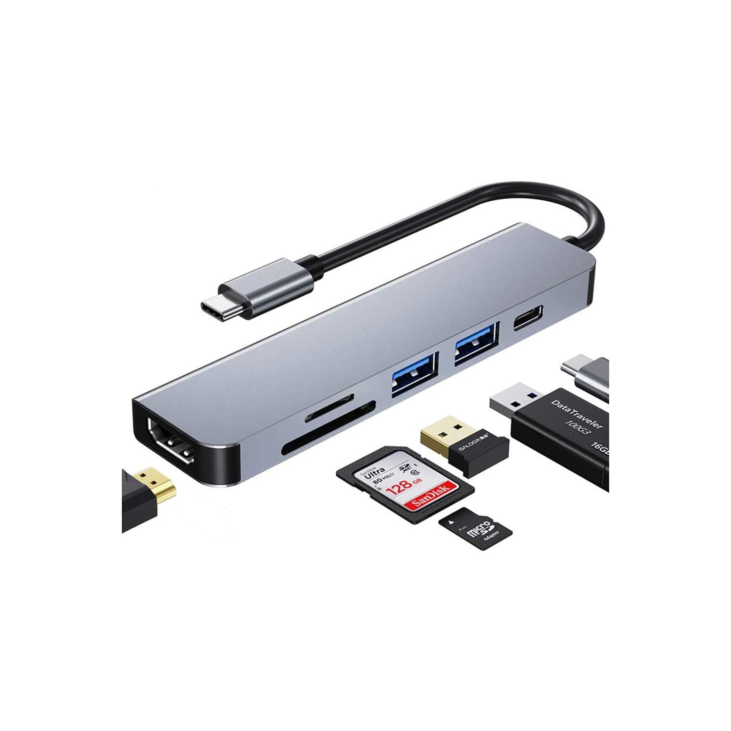 Adaptateur multi-port Hub USB C 6 en 1 avec résolution HDMI 4K pour ordinateurs portables USB C Nintendo et autres appareils de type C - axGear