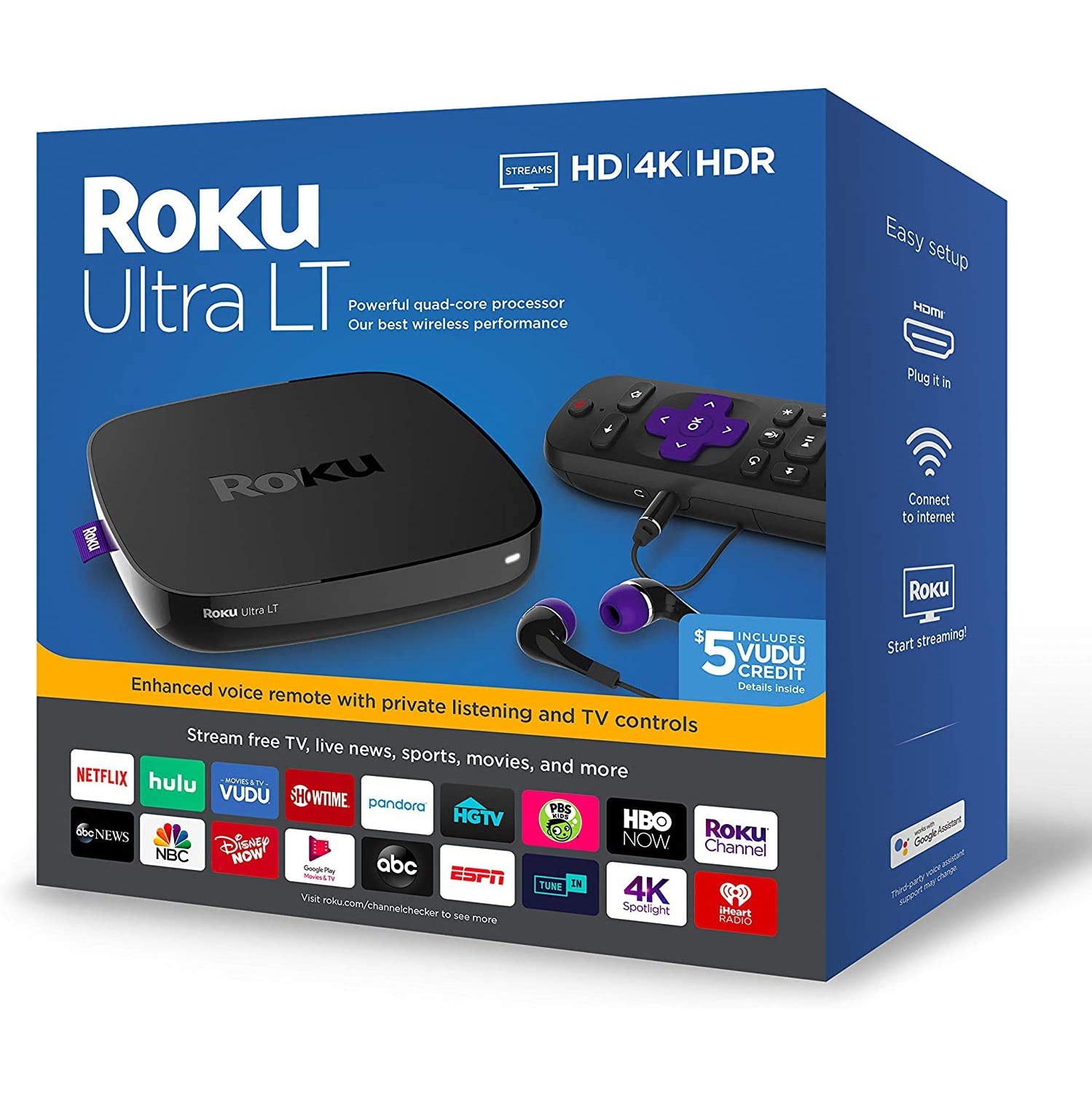 Roku Ultra LT | HD/4K/HDR Streaming Media Player with Ethernet Port and Roku Voice Remote with Headphone Jack