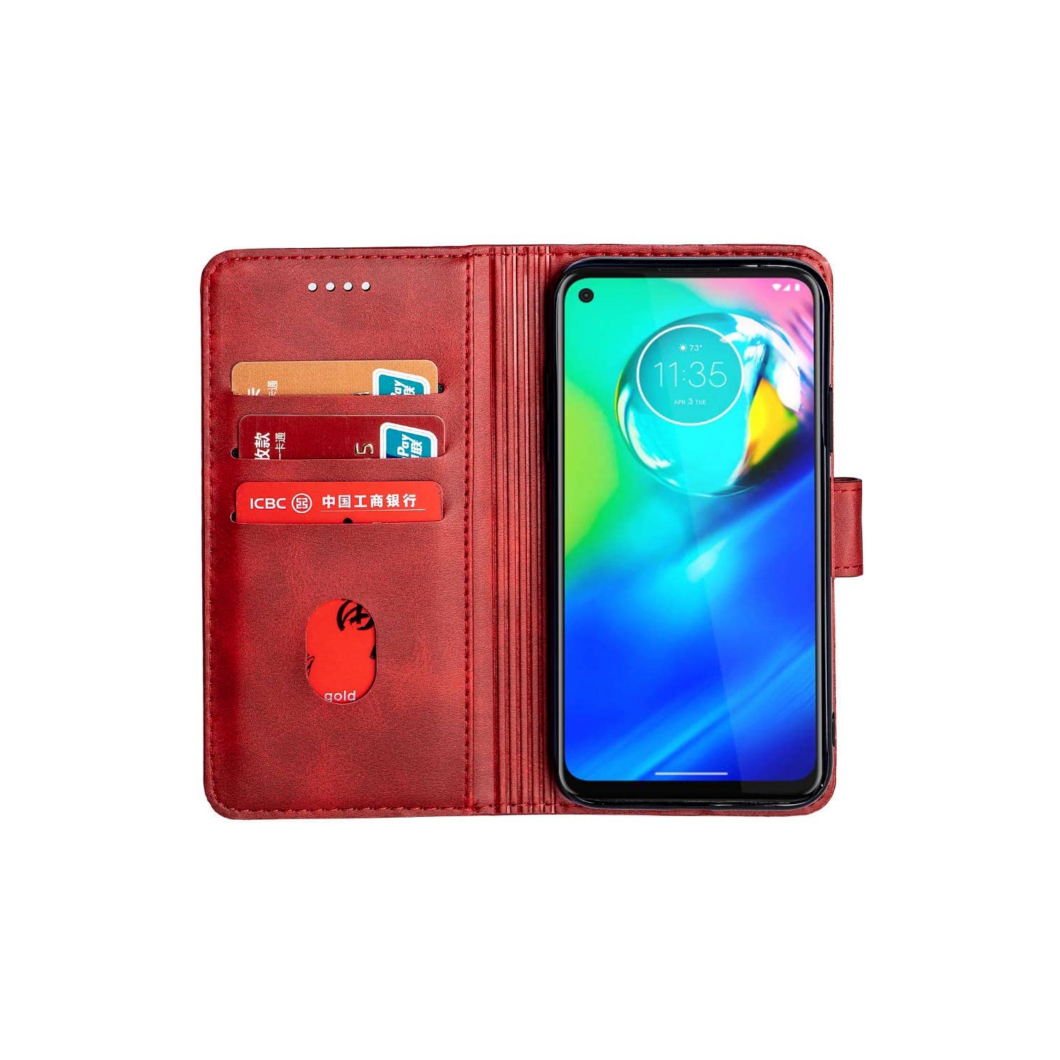 TopSave Leather Folio Flip Wallet w/Magnetic Clip Card Slot Holder Case For TCL 20S, Burgundy