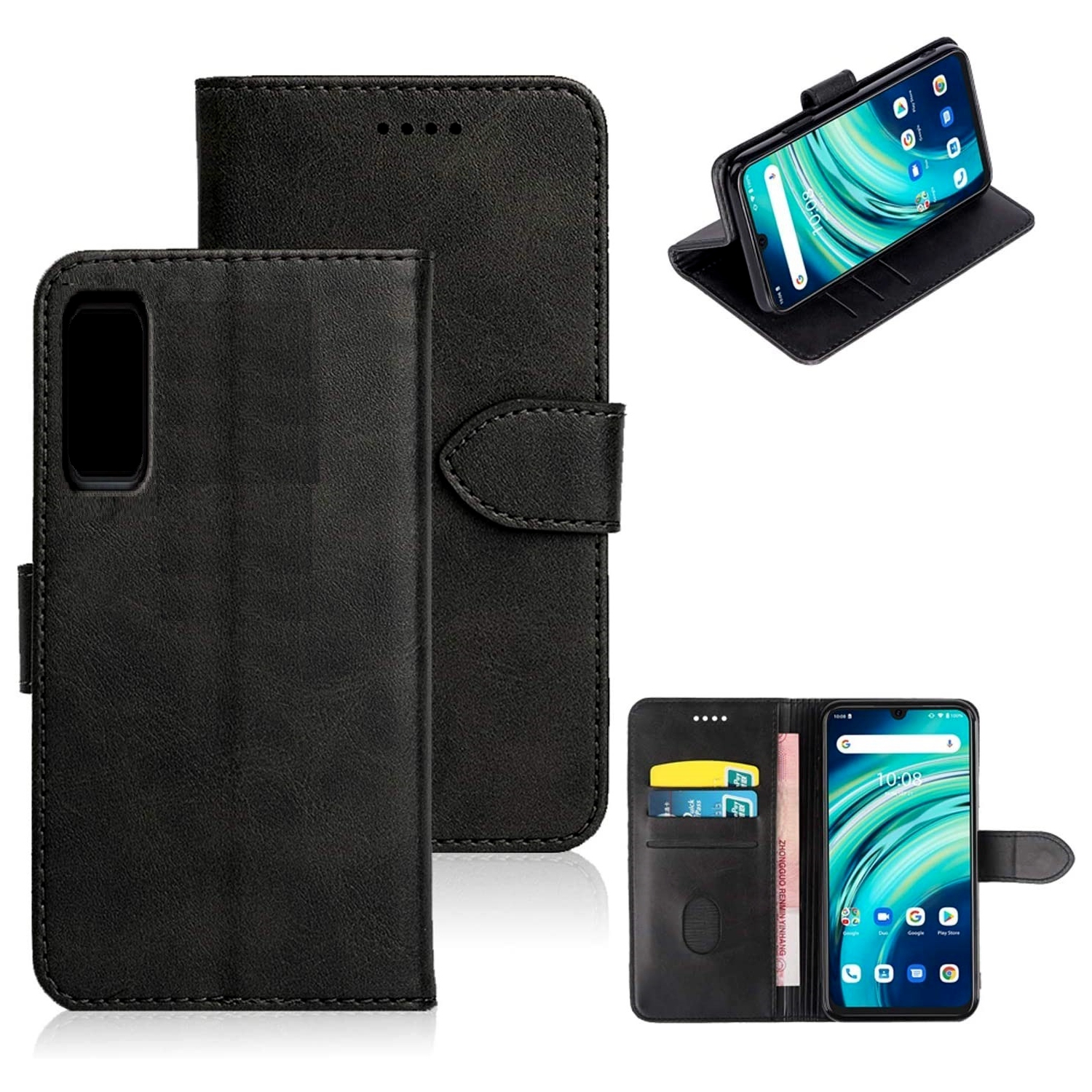 TopSave Leather Folio Flip Wallet w/Magnetic Clip Card Slot Holder Case For TCL 20S, Black