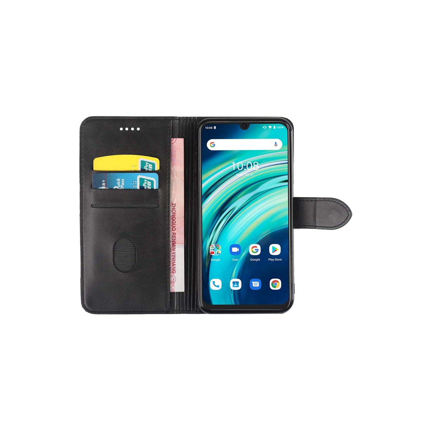 TopSave Leather Folio Flip Wallet w/Magnetic Clip Card Slot Holder Case For TCL 20S, Black