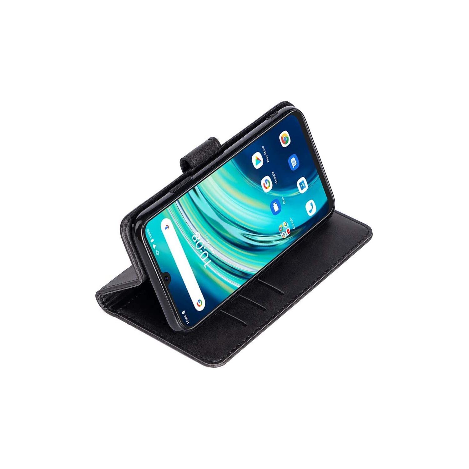 TopSave Leather Folio Flip Wallet w/Magnetic Clip Card Slot Holder Case For TCL 20S, Black