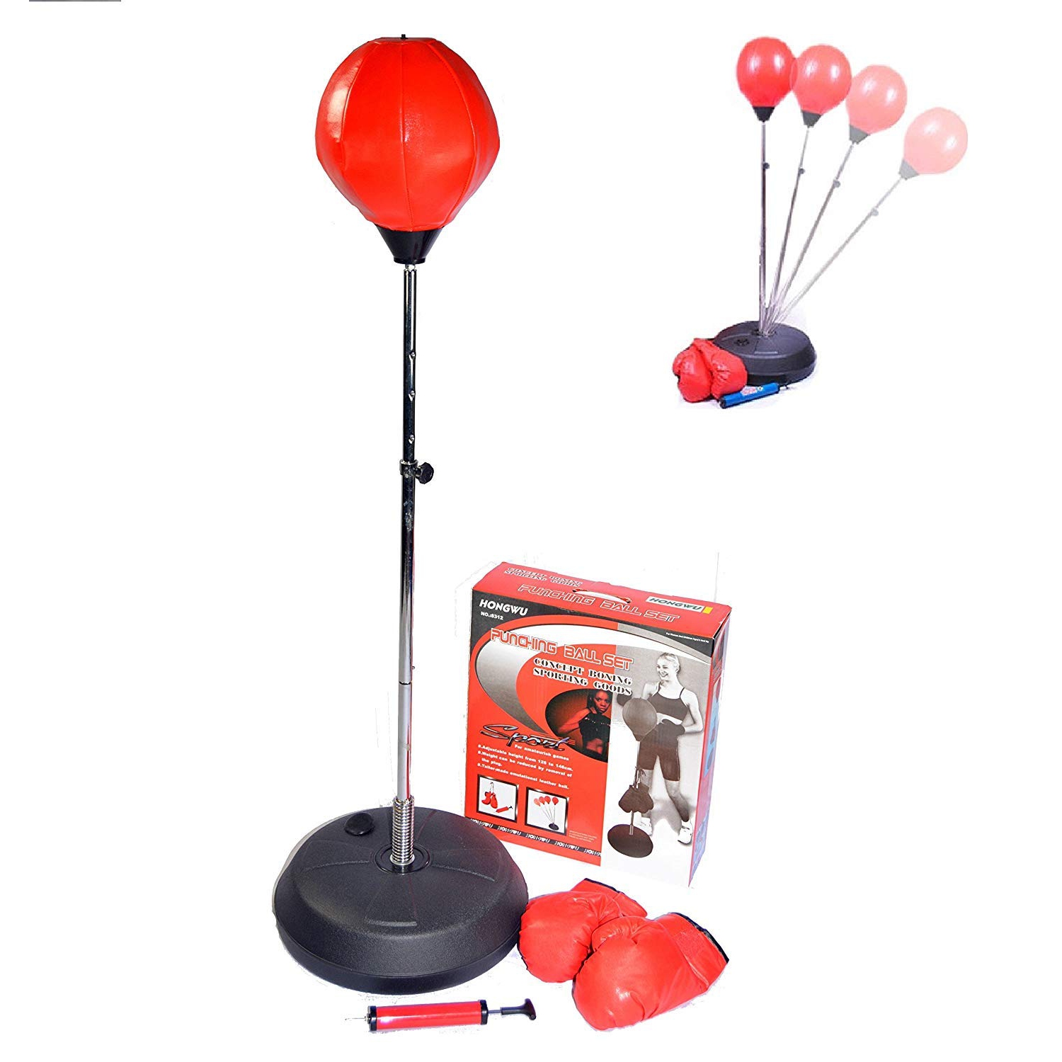 Freestanding Punching Bag Boxing Training 3 in 1 Combo Set with Boxing Gloves, Hand Pump, Adjustable Height Boxing Bag, Heavy Bag, Home Gym Boxing