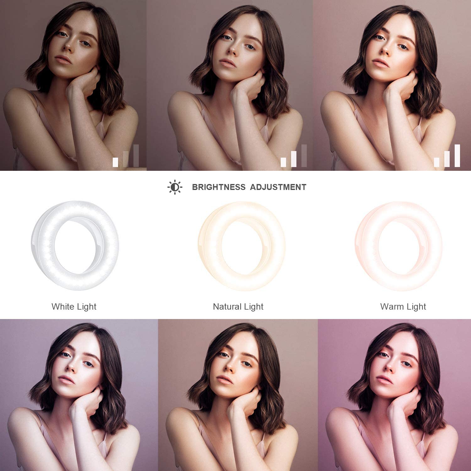 Anneau lumineux pour égoportraits, anneau lumineux à pince pour téléphone, 3 sonneries pour égoportraits avec 40 perles DEL, anneau lumineux pour