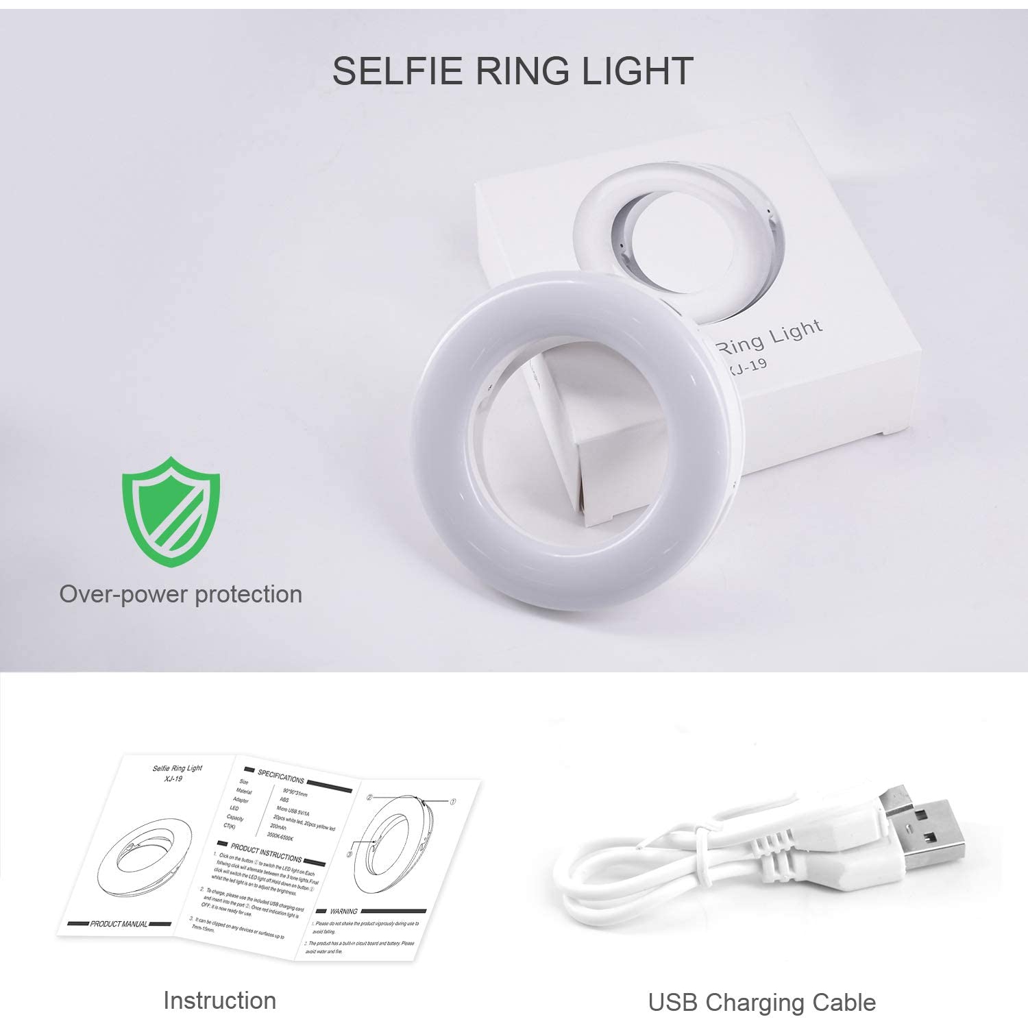 Anneau lumineux pour égoportraits, anneau lumineux à pince pour téléphone, 3 sonneries pour égoportraits avec 40 perles DEL, anneau lumineux pour