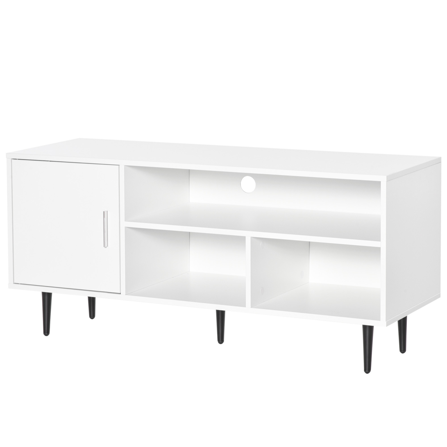 HOMCOM Modern TV Stand Cabinet for TVs up to 60 Inches with Storage Shelf, Cable Hole, Home Entertainment Unit Center, for Living Room Bedroom, White
