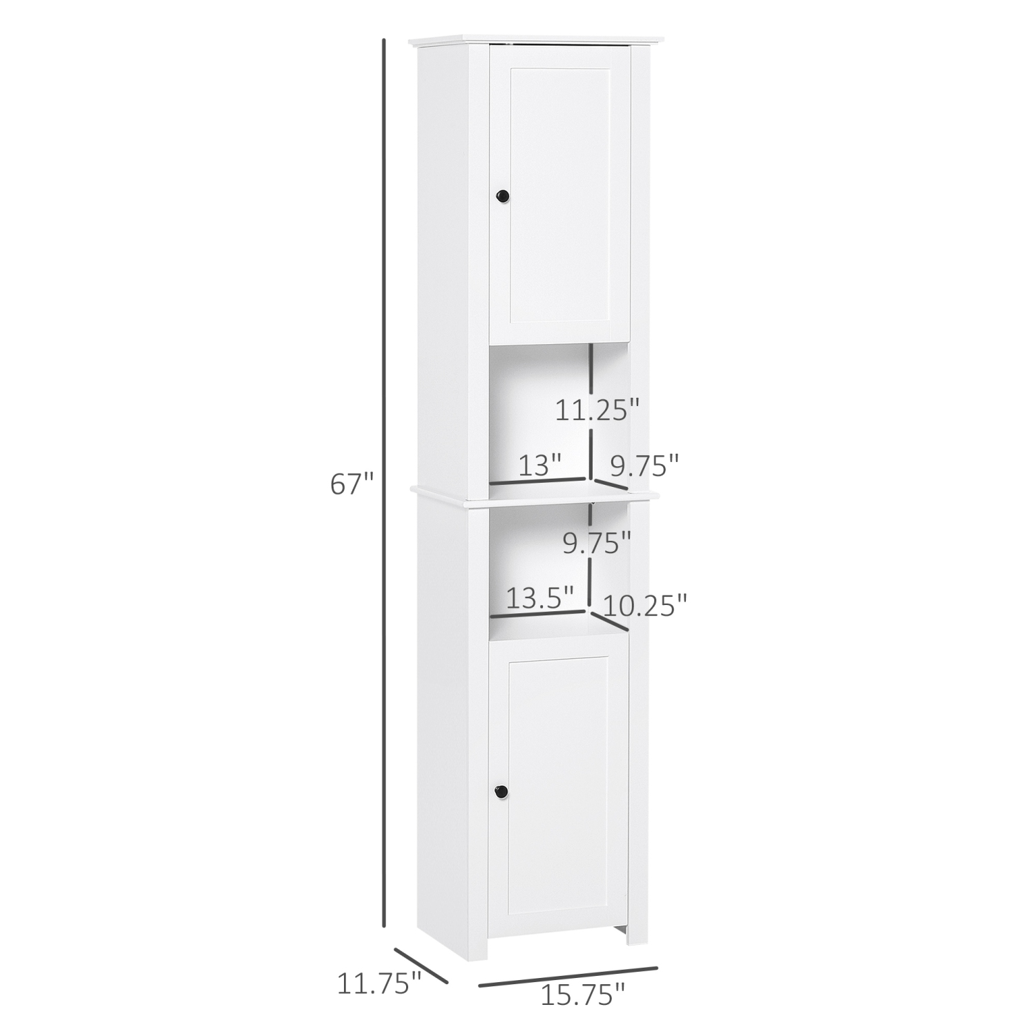 HOMCOM – grande armoire de rangement pour salle de bain, armoire de rangement autonome étroite, armoire de plancher de salle de bain avec 2 tablettes