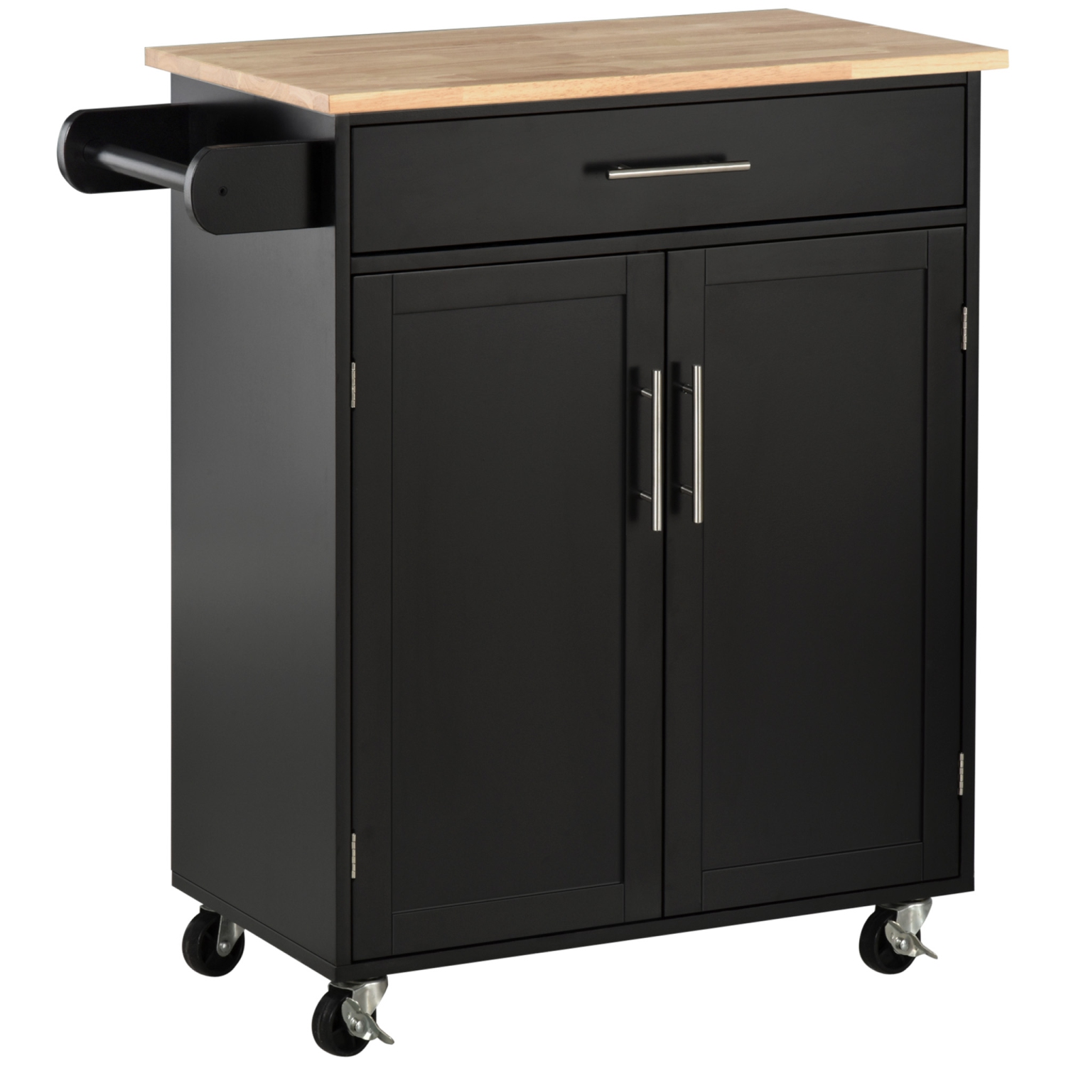 Chariot à roulettes pour îlot de cuisine avec dessus en bois, espace de rangement suffisant avec tablettes pour porte-serviettes, chariot de service