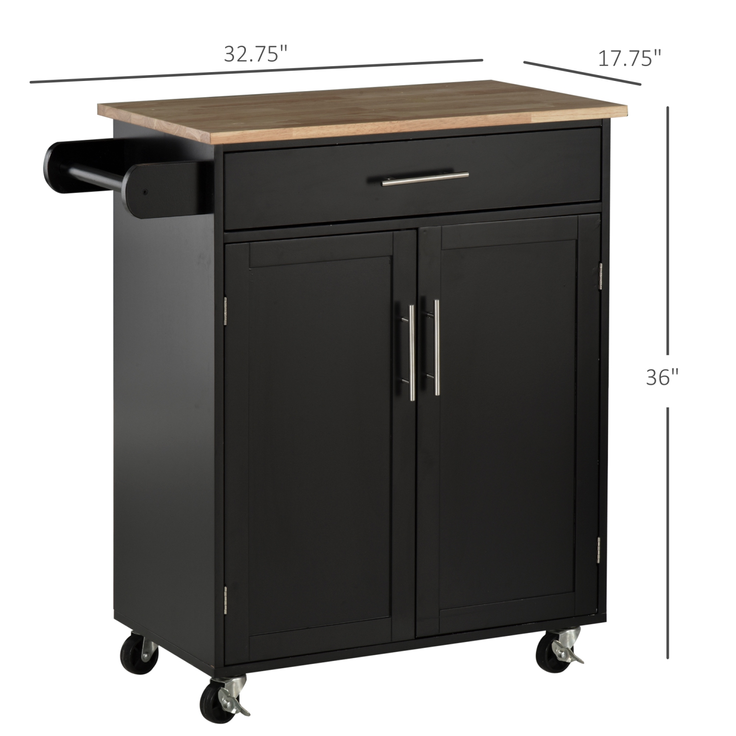 Chariot à roulettes pour îlot de cuisine avec dessus en bois, espace de rangement suffisant avec tablettes pour porte-serviettes, chariot de service