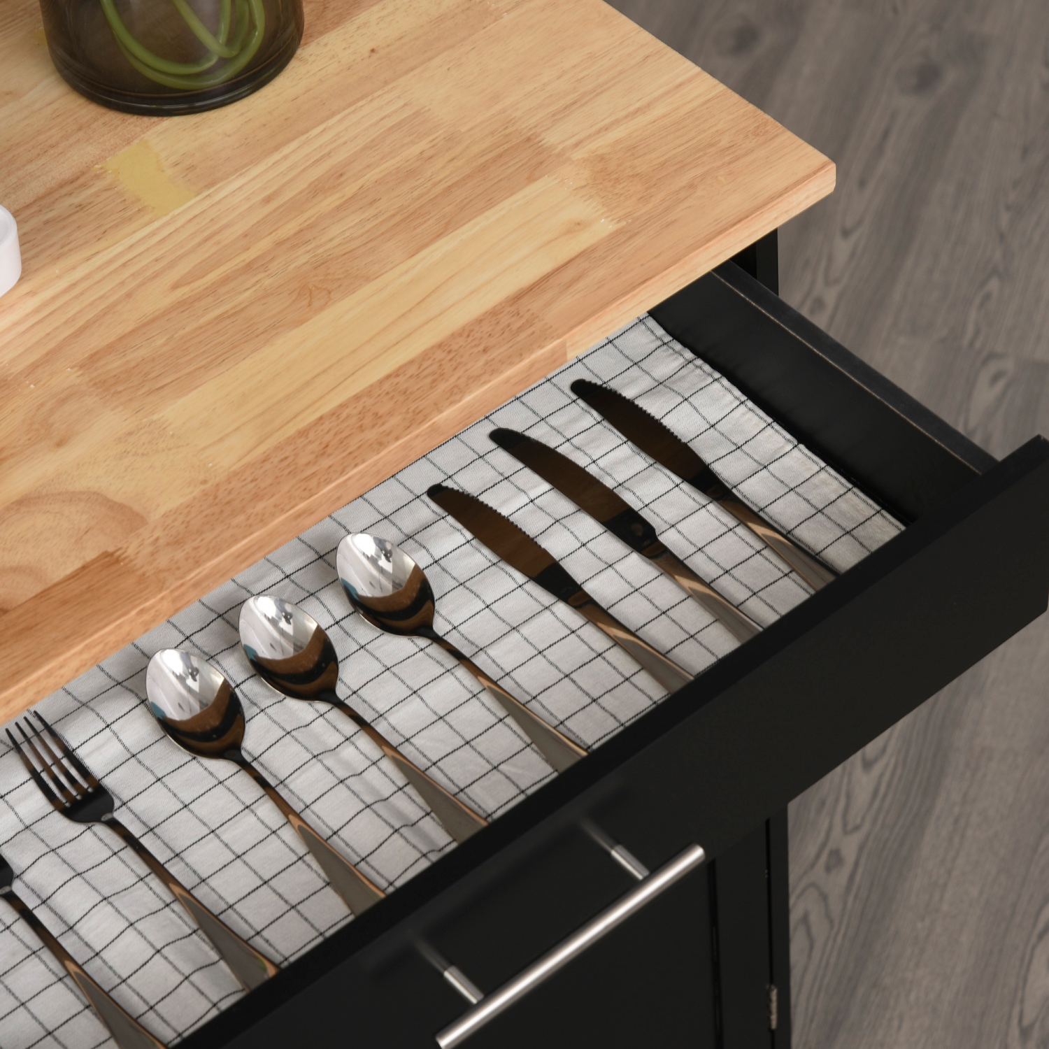 Chariot à roulettes pour îlot de cuisine avec dessus en bois, espace de rangement suffisant avec tablettes pour porte-serviettes, chariot de service