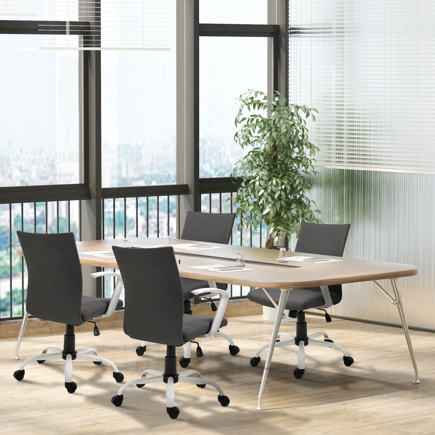 Vinsetto Mid Back Office Chair Linen Swivel Computer Desk Chair Task Chair with Wheels, Arm, Tilt Function, Charcoal Grey