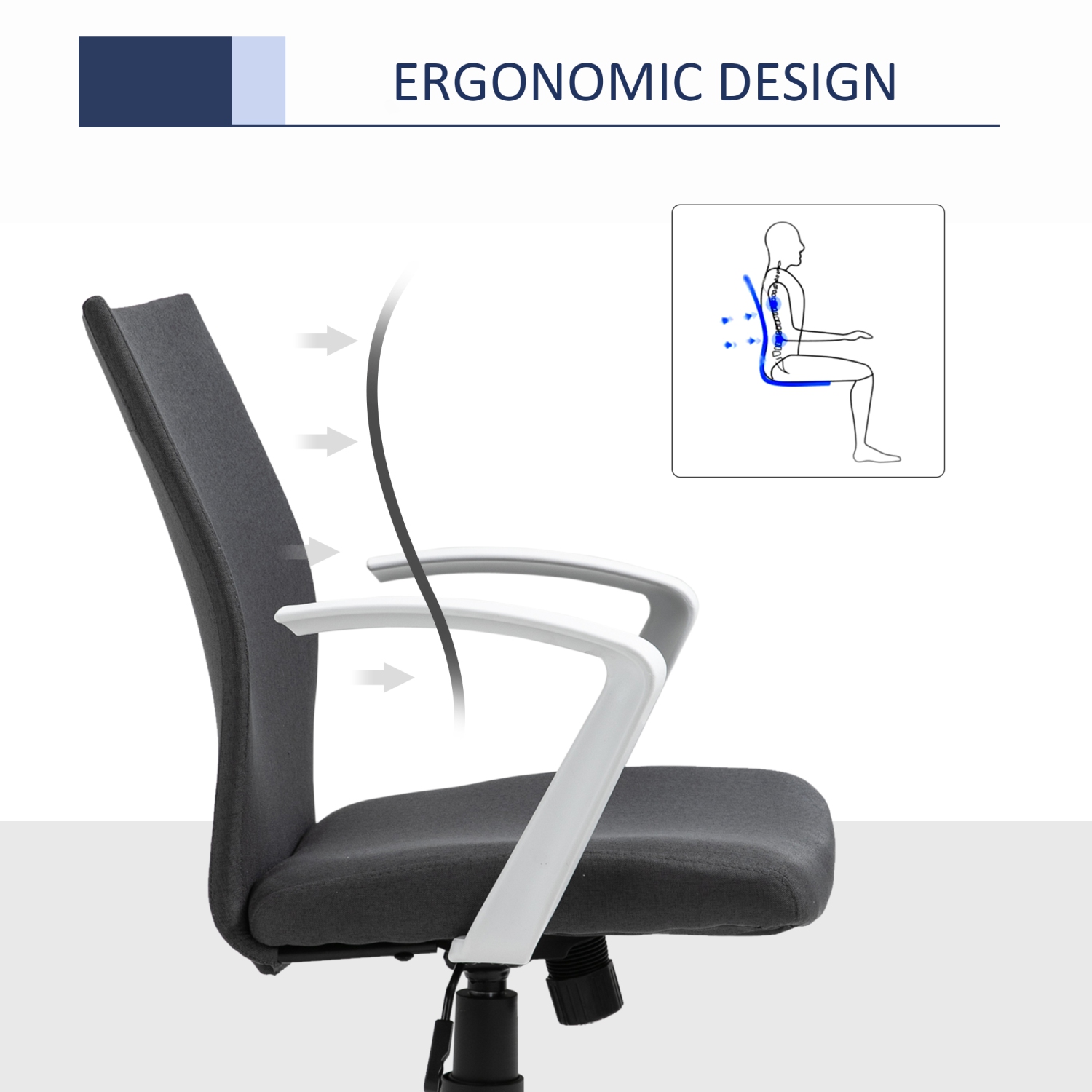 Vinsetto Mid Back Office Chair Linen Swivel Computer Desk Chair Task Chair with Wheels, Arm, Tilt Function, Charcoal Grey