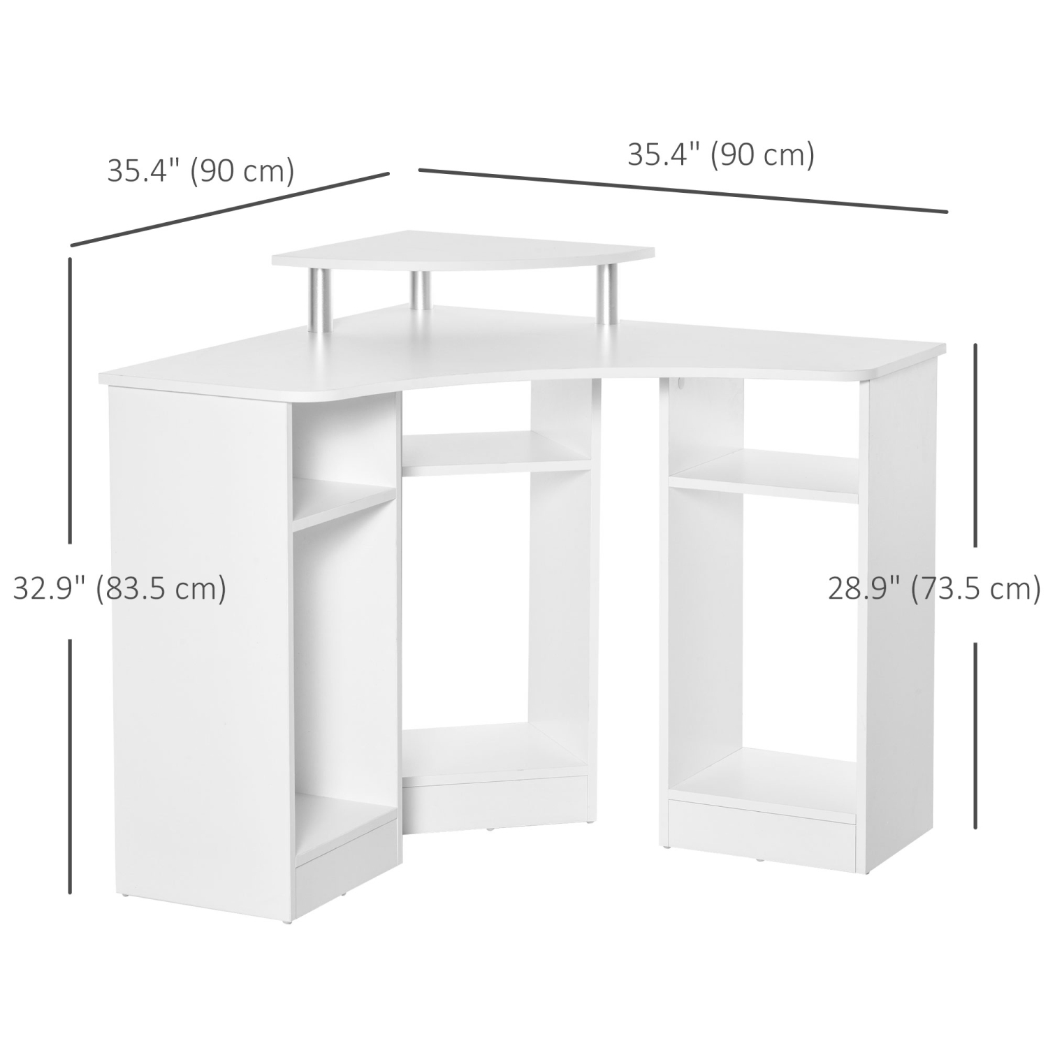 HOMCOM – Bureau d'ordinateur en L de 35 po avec support pour moniteur et tablettes ouvertes, bureau d'angle pour bureau à domicile, blanc