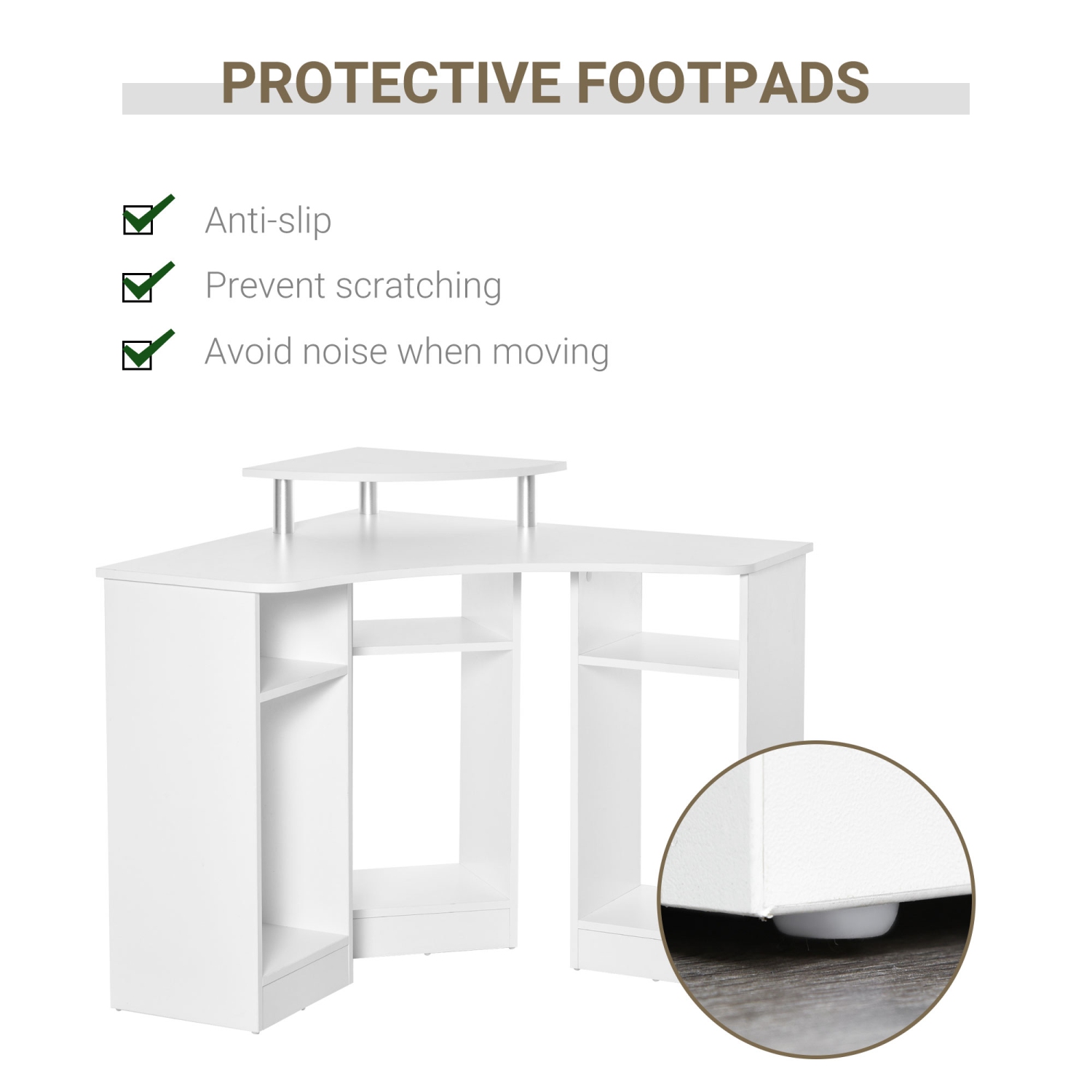 HOMCOM – Bureau d'ordinateur en L de 35 po avec support pour moniteur et tablettes ouvertes, bureau d'angle pour bureau à domicile, blanc