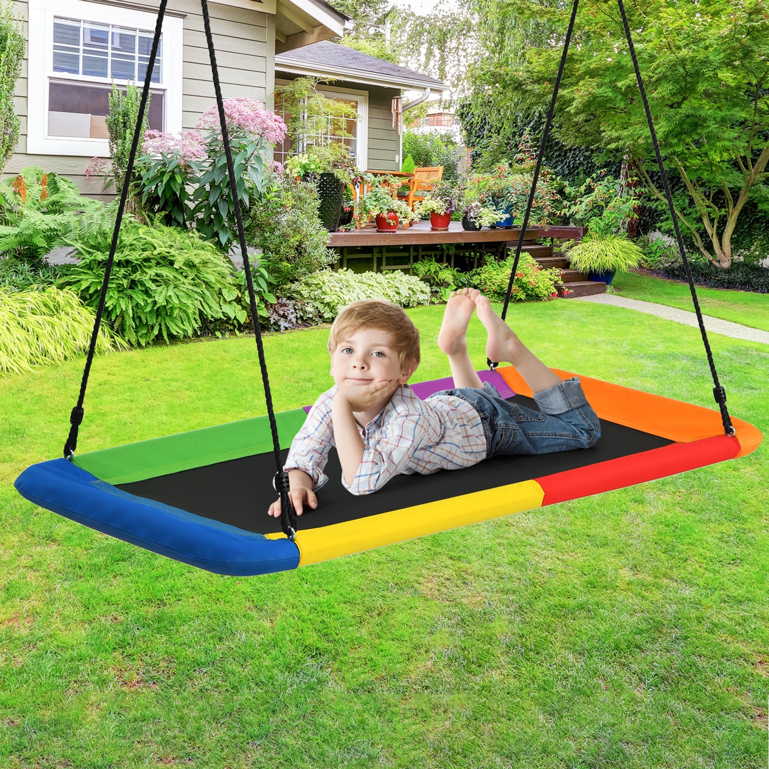 700&nbsp;lb de balançoire rectangulaire 60&nbsp;po pour enfant avec cordes ajustables