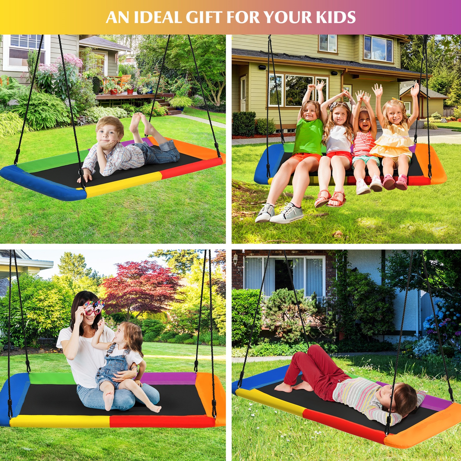 700&nbsp;lb de balançoire rectangulaire 60&nbsp;po pour enfant avec cordes ajustables