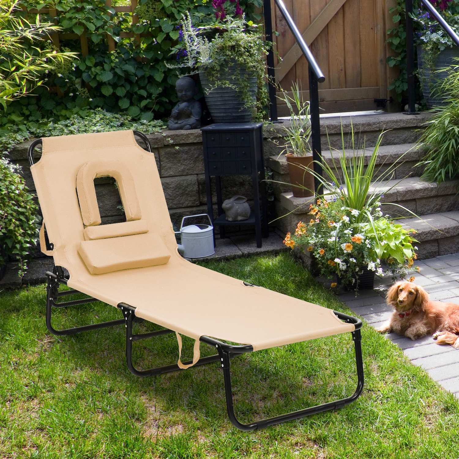 Gymax Folding Chaise Lounge Chair Bed Adjustable Beach Patio Camping Recliner