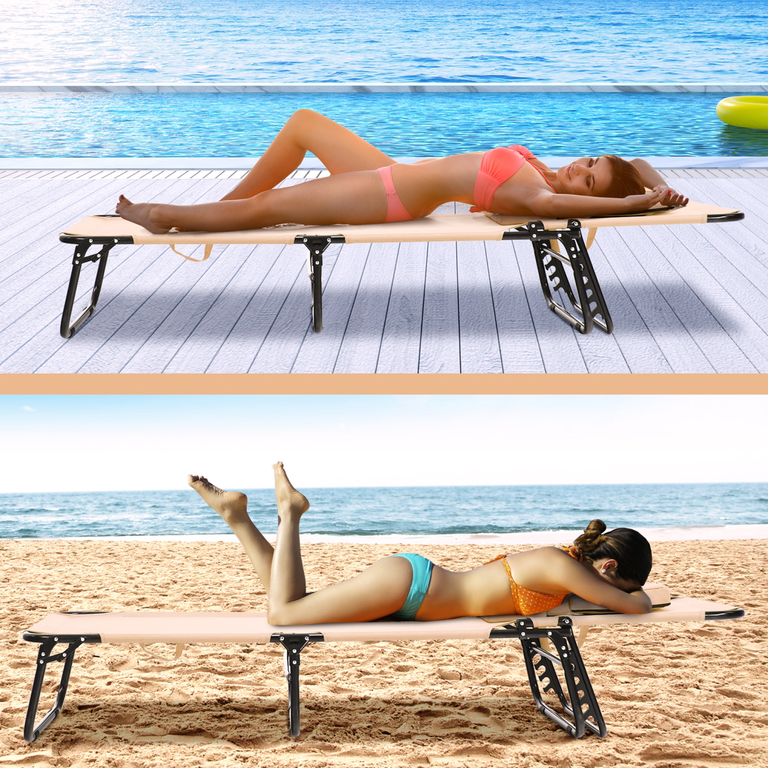 Gymax Folding Chaise Lounge Chair Bed Adjustable Beach Patio Camping Recliner