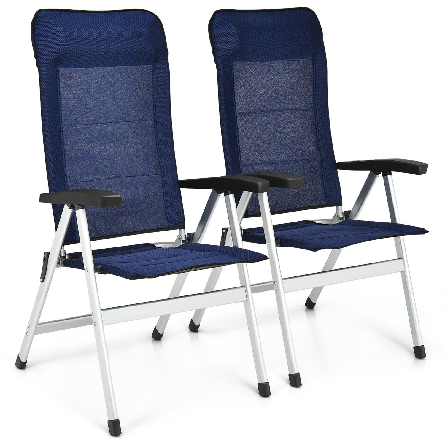 Gymax 4PCS Patio Dining Chair Aluminum Camping Adjust Portable Headrest Navy