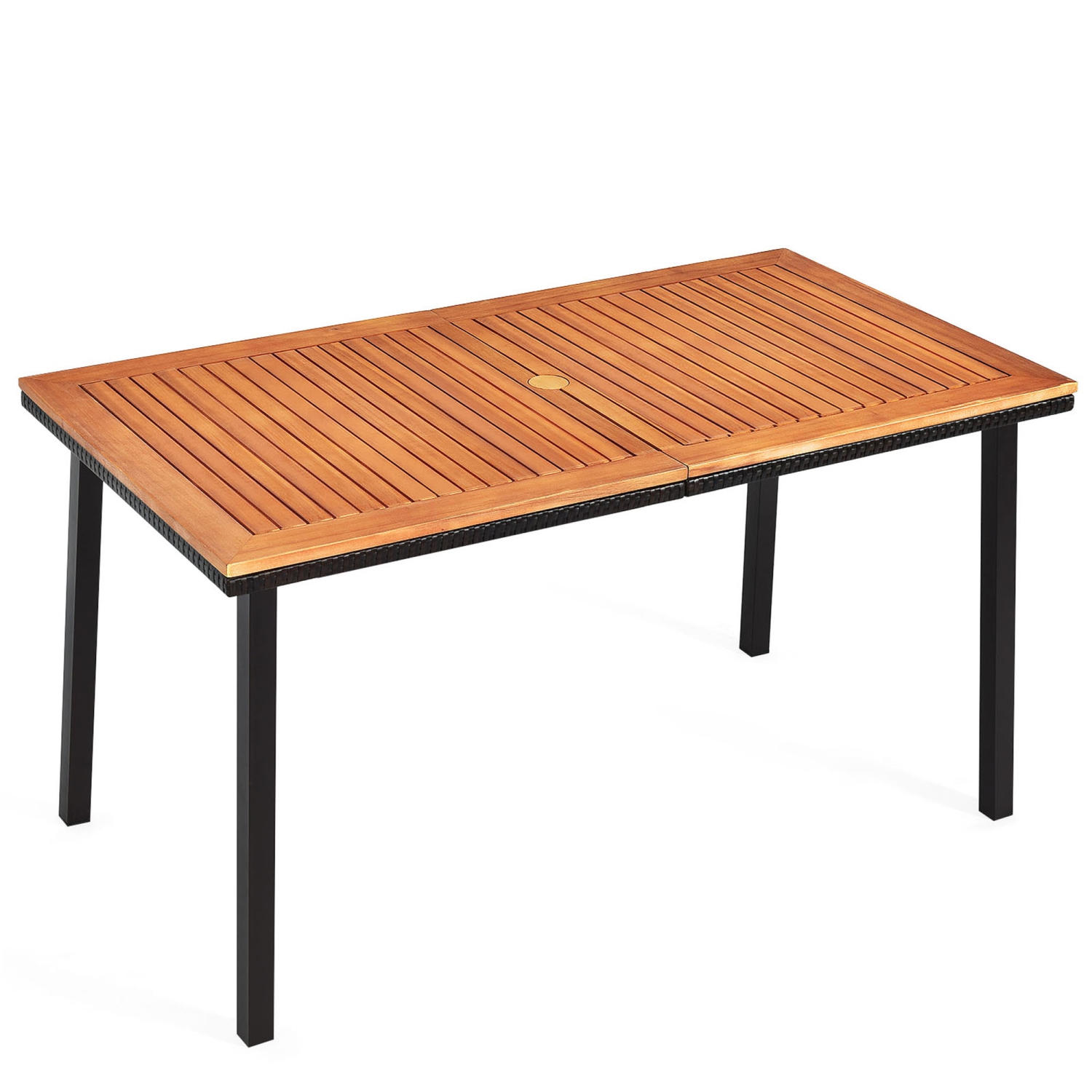 Gymax – Table à Manger Extérieure Rectangulaire en Bois d’Acacia avec Trou de 2’’ pour Parasol