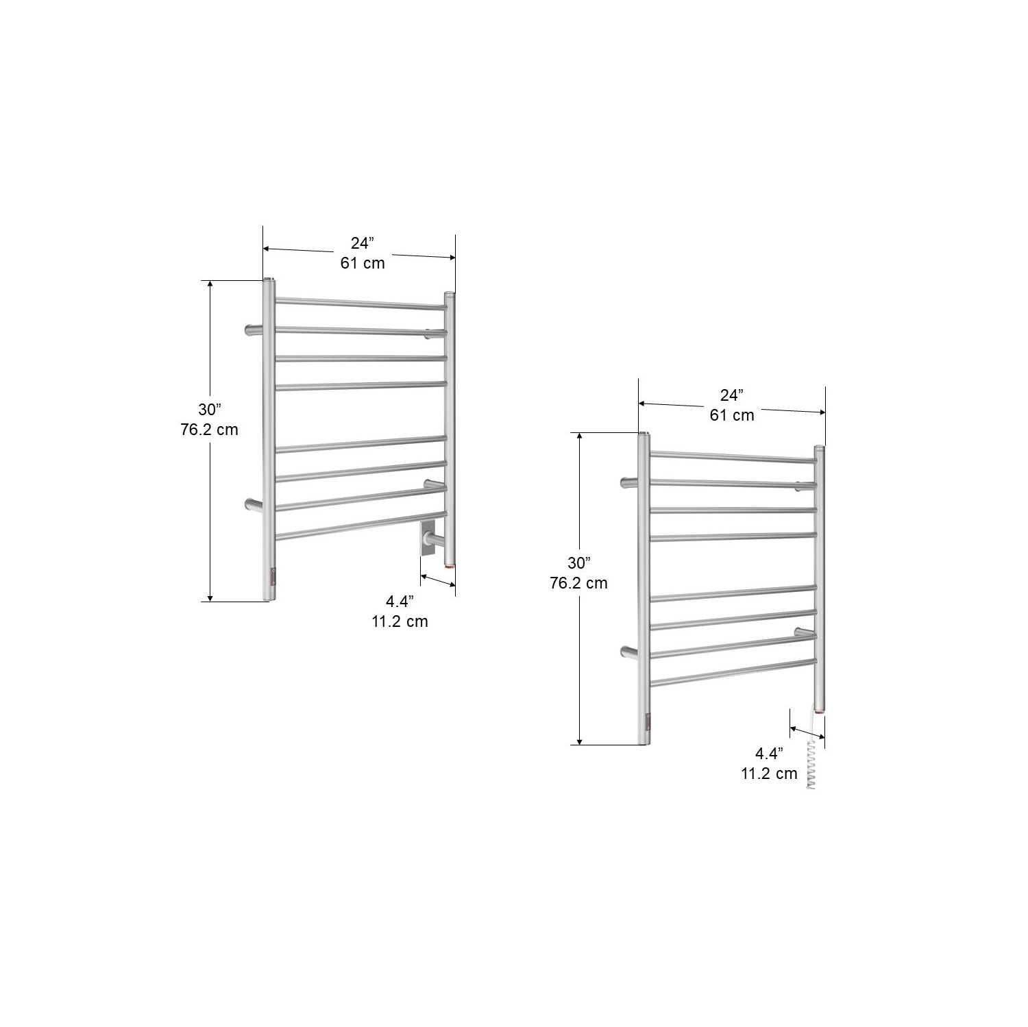 Porte-serviette chauffant mural à huit barres Prestige OBT d’Ancona avec minuterie intégrée - acier inoxydable brossé