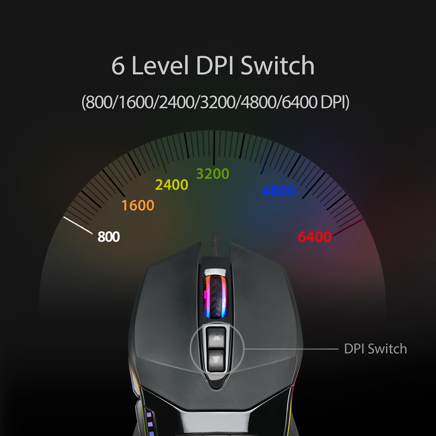 Adesso Technology 6400 DPI Wired Optical Gaming Mouse - Multi-Color