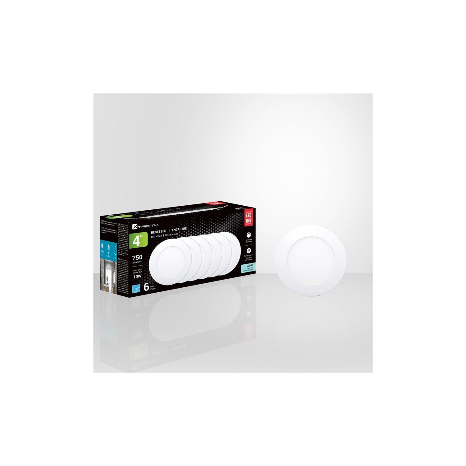 Xtricity - Set of 6 LED Recessed Lights, 4 '' Diameter, Dimmable, 10W, 5000K Daylight