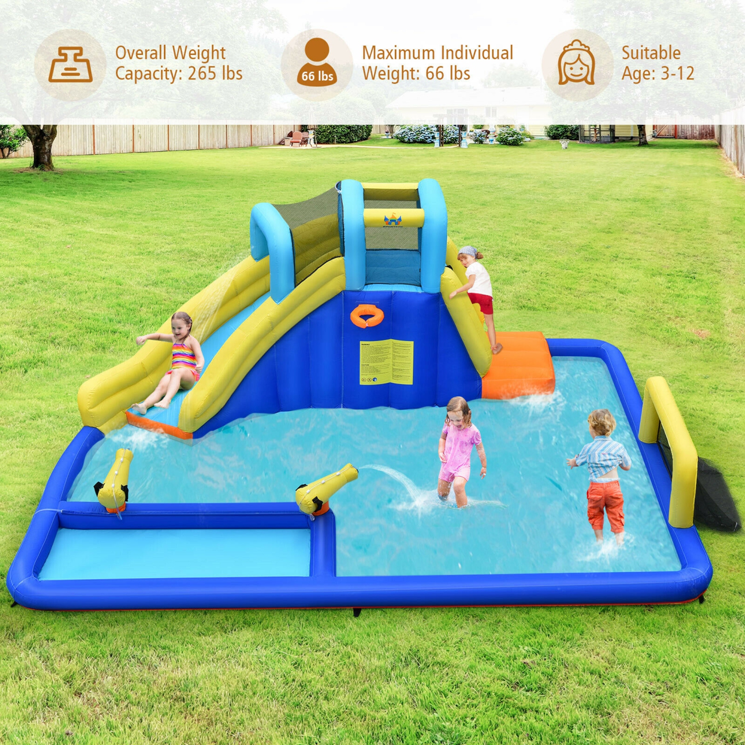 Gymax Inflatable Water Slide Bounce House Climbing Wall without Blower