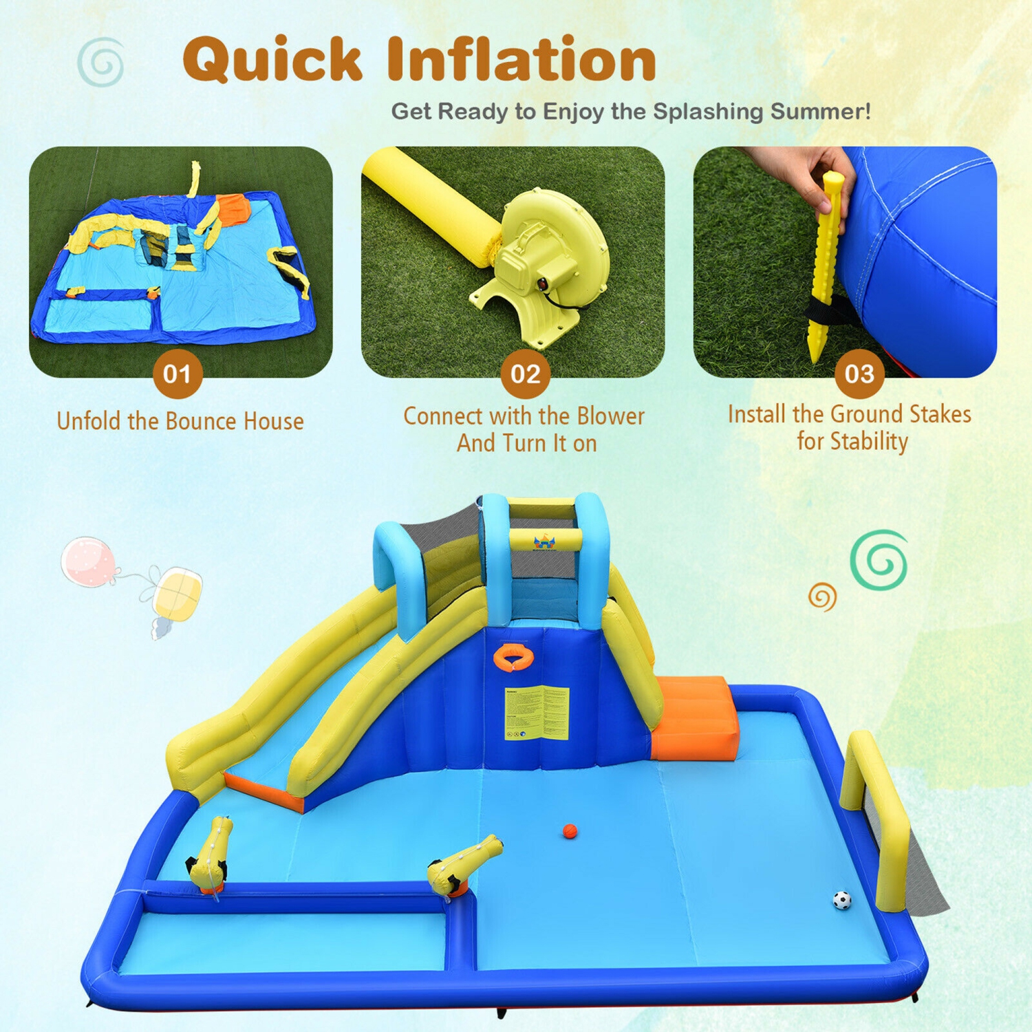 Gymax Inflatable Water Slide Bounce House Climbing Wall without Blower