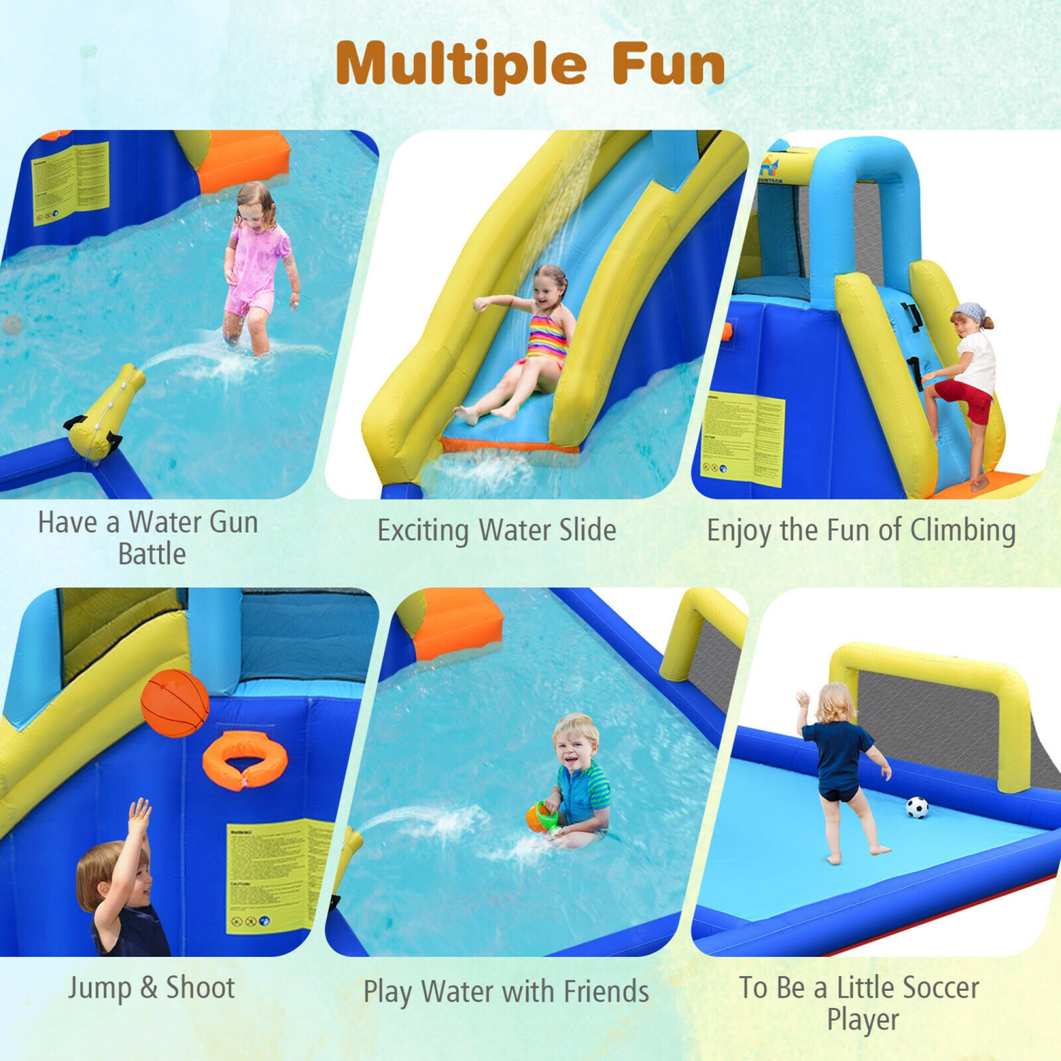 Gymax Inflatable Water Slide Climbing Bounce House Splash Pool w/ 735W Blower