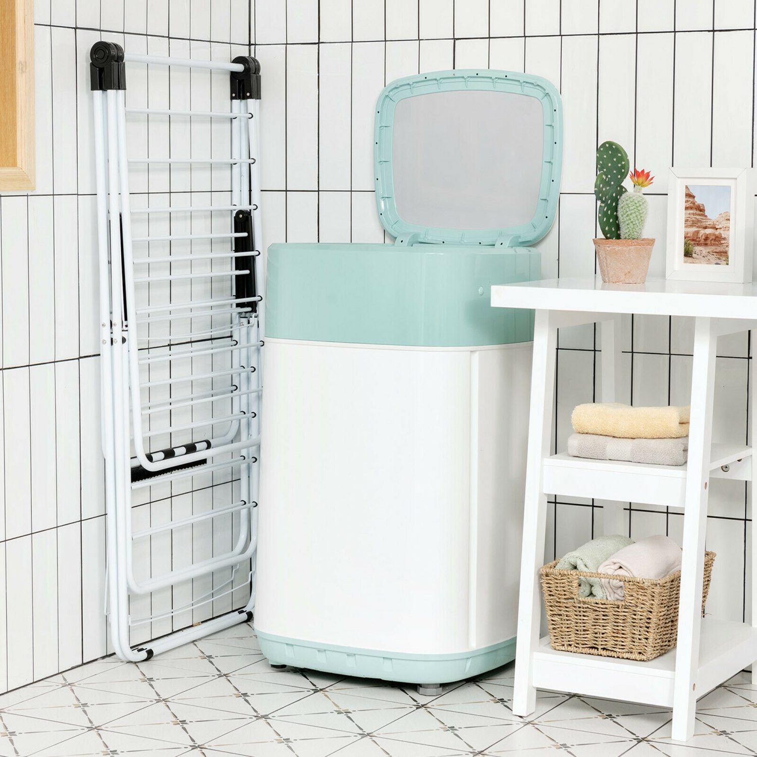 Séchoir à linge repliable à 2 niveaux Gymax avec ailes gouleuses à hauteur réglable