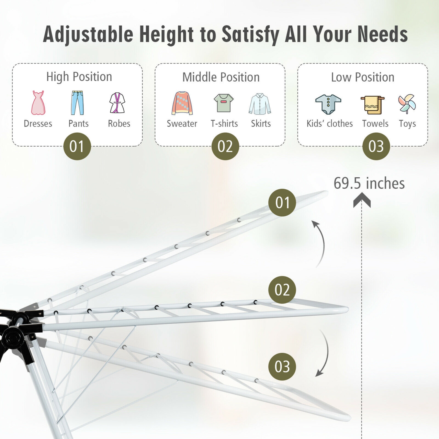 Séchoir à linge repliable à 2 niveaux Gymax avec ailes gouleuses à hauteur réglable