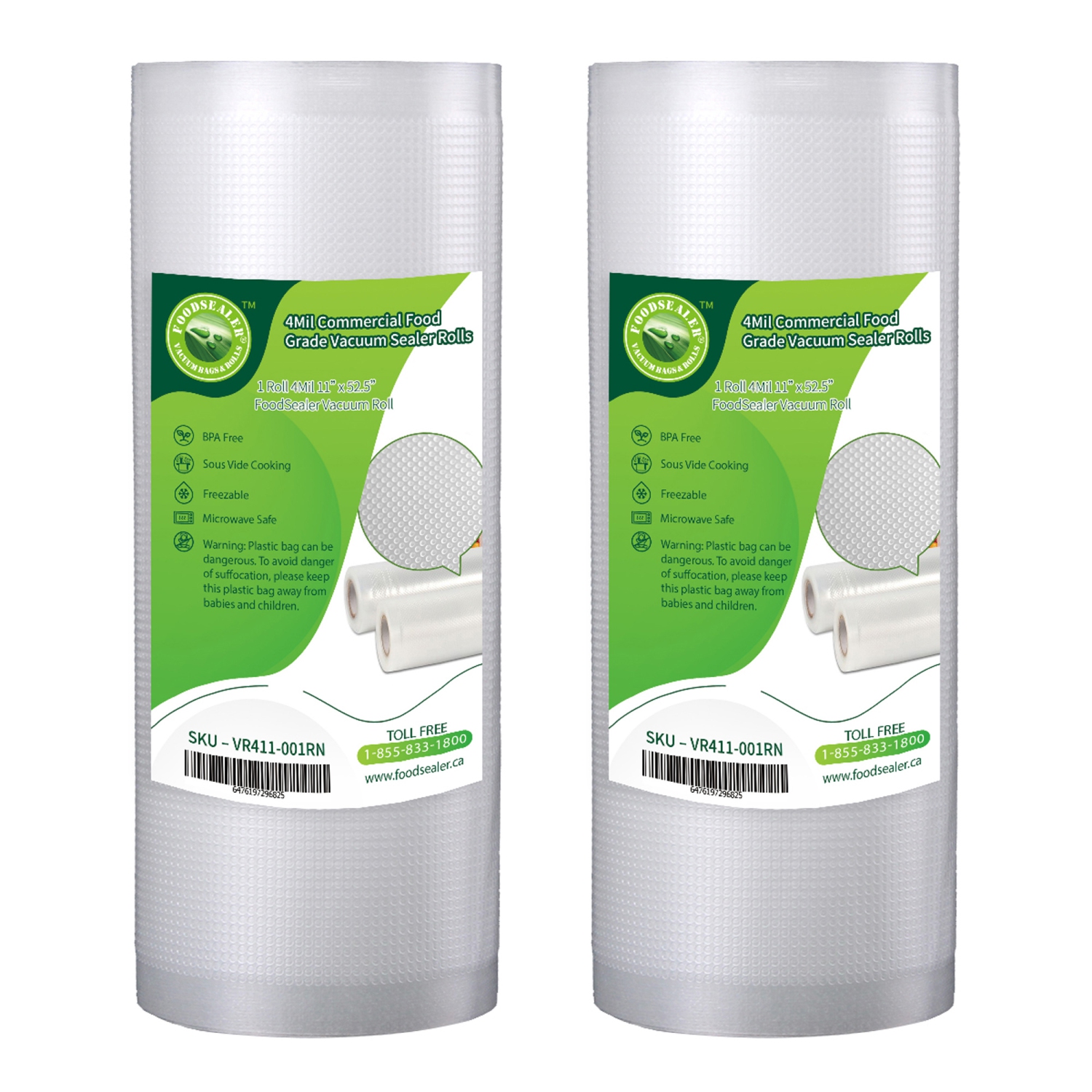 5 Rolls 11” x 52.5Ft FoodSealer 4Mil Commercial Food Grade Vacuum Sealer Bag for your Cabela Sealer, FoodSaver Vacuum Sealer, Seal-A-Meal, VacMaster