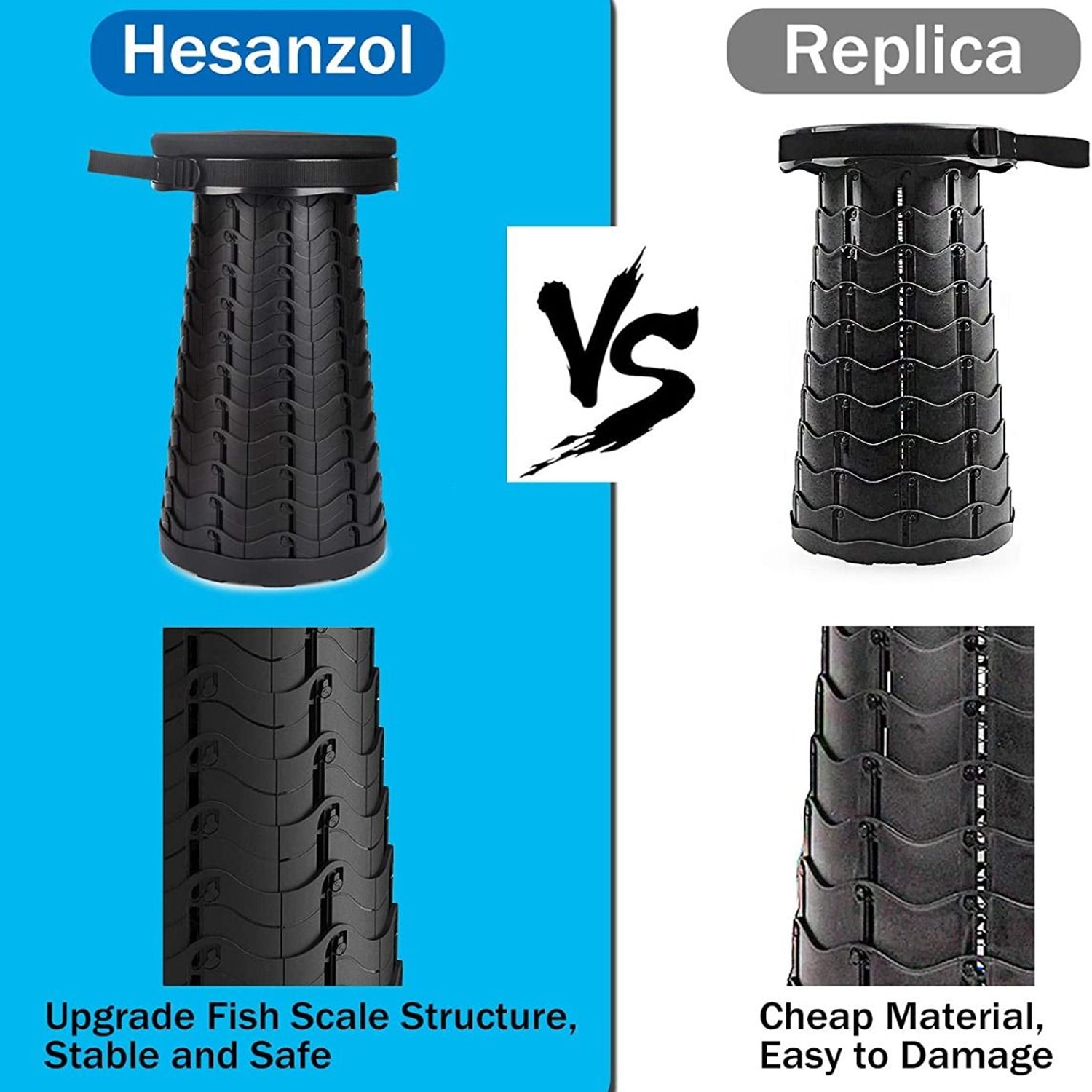 ISTAR Portable Folding Stool Lightweight Adjustable Telescopic Chair Seat Retractable Step Stool Holds Up 300 Lbs for Outdoor Travel Camping